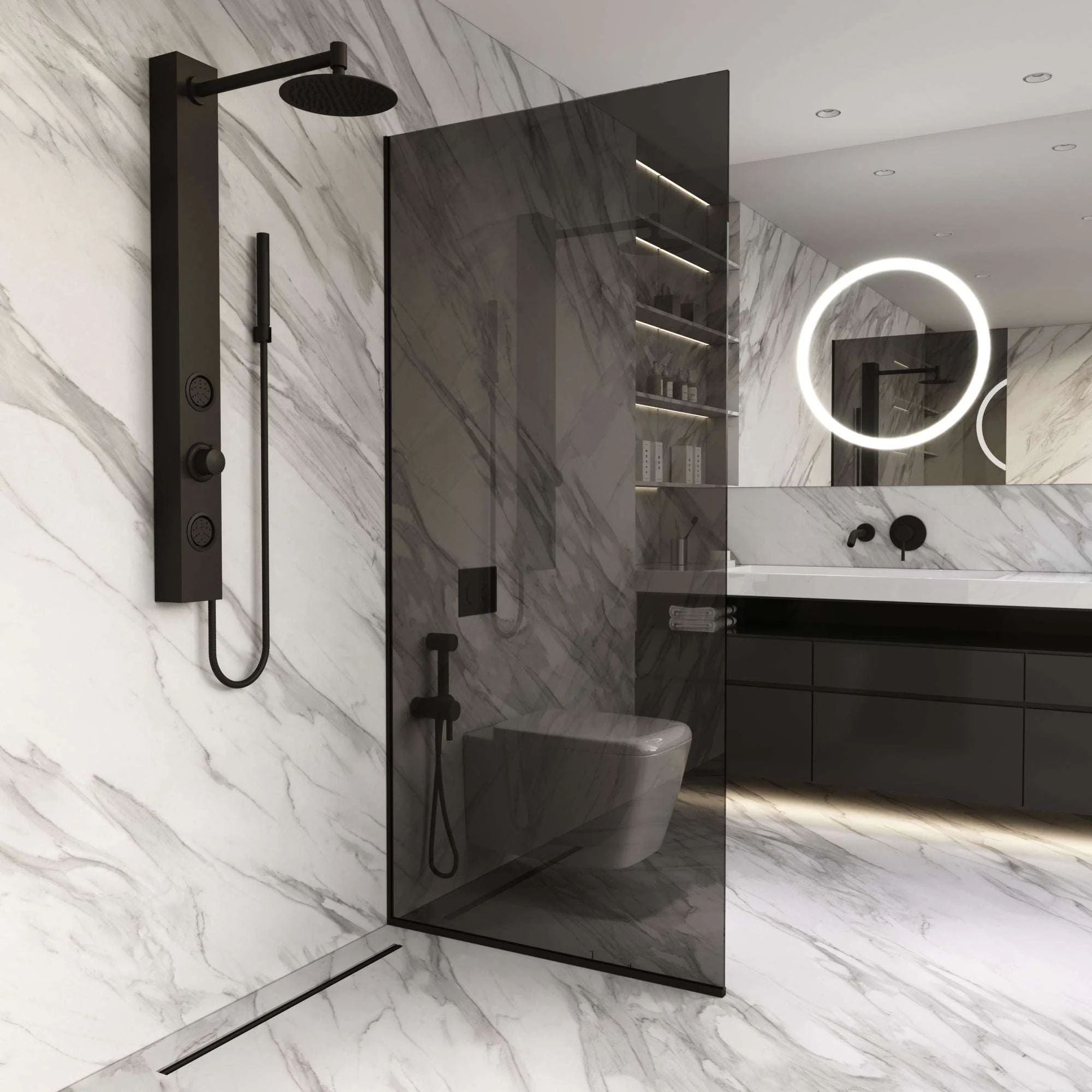 Meridian Zenith 34 x 74 in. Semi-Framed Fixed Shower Screen - Image 22