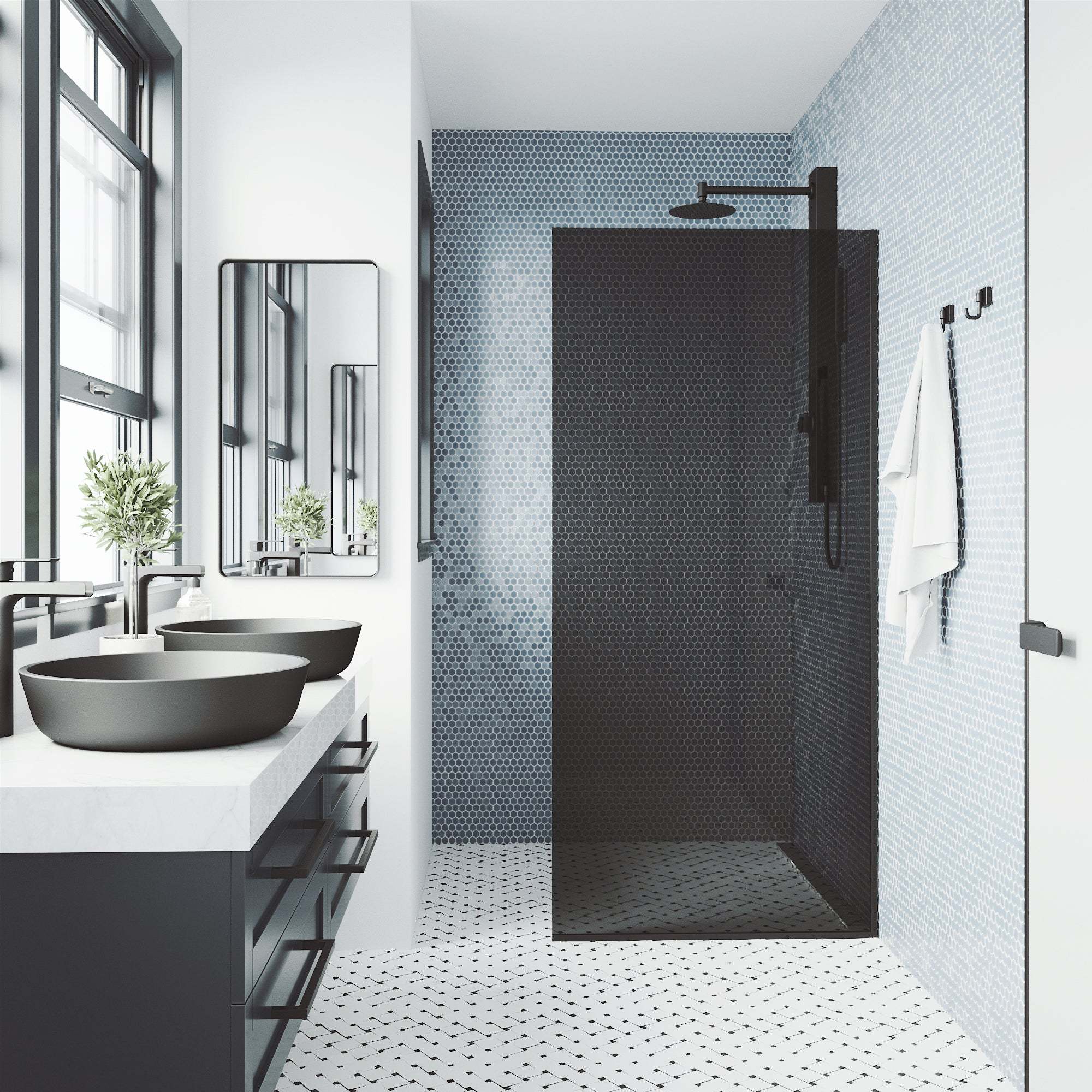Meridian Zenith 34 x 74 in. Semi-Framed Fixed Shower Screen - Image 23