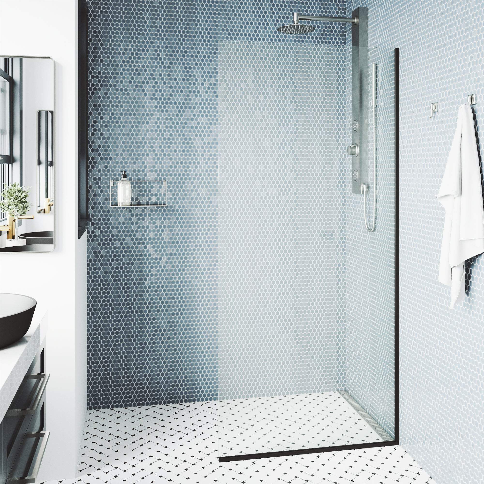 Meridian Zenith 34 x 74 in. Semi-Framed Fixed Shower Screen - Image 33