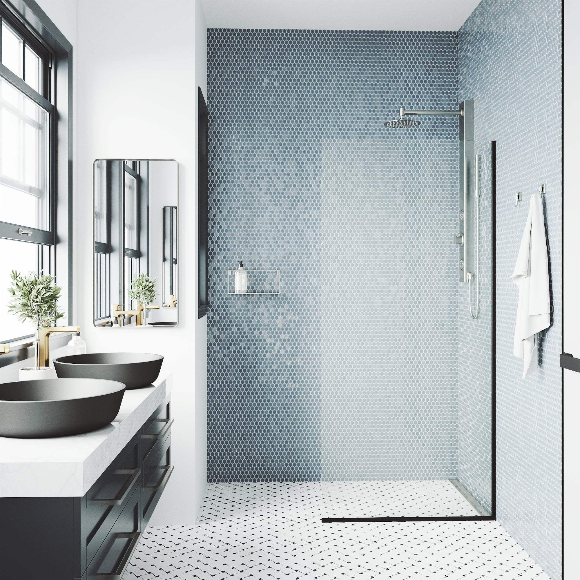 Meridian Zenith 34 x 74 in. Semi-Framed Fixed Shower Screen - Image 34