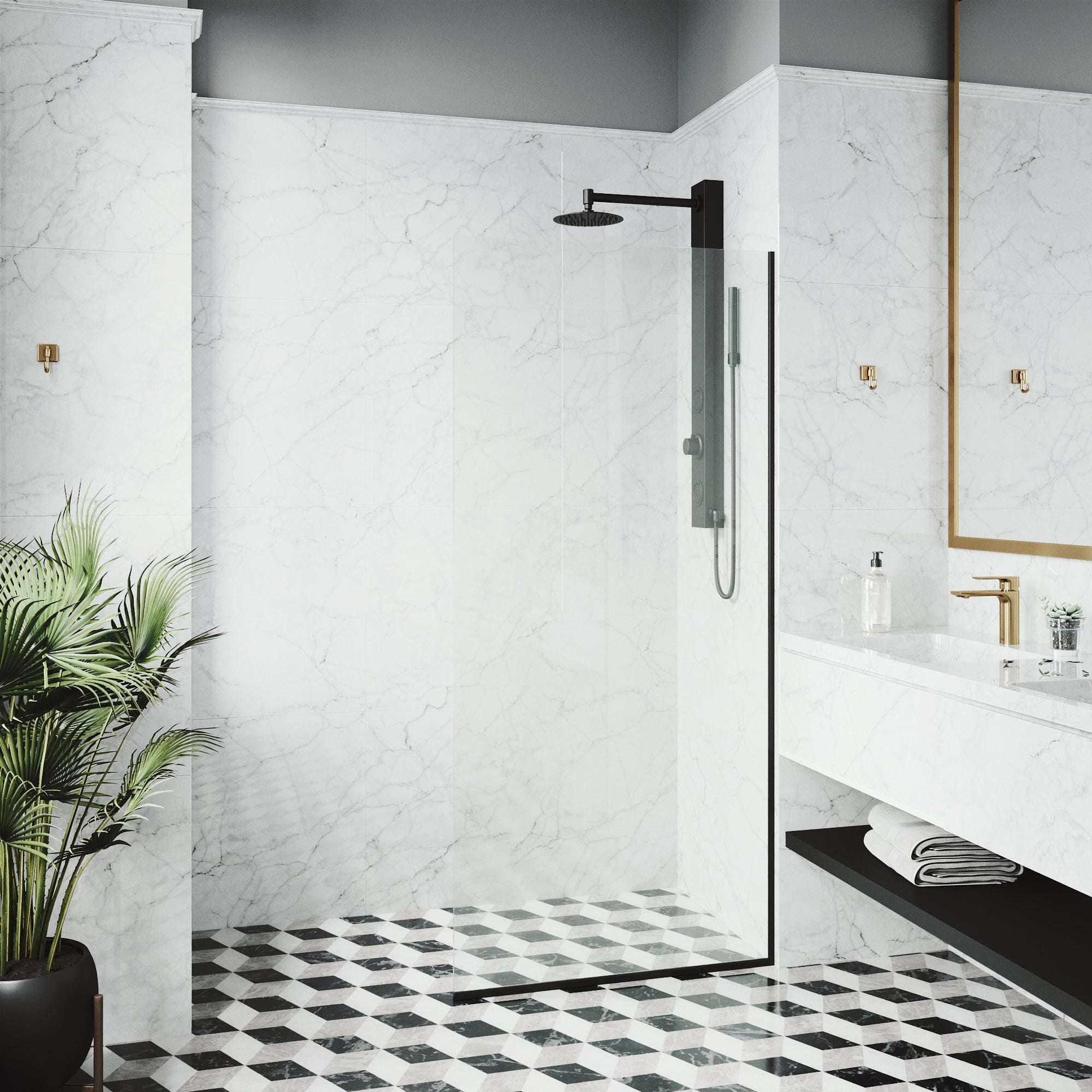 Meridian Zenith 34 x 74 in. Semi-Framed Fixed Shower Screen - Image 35