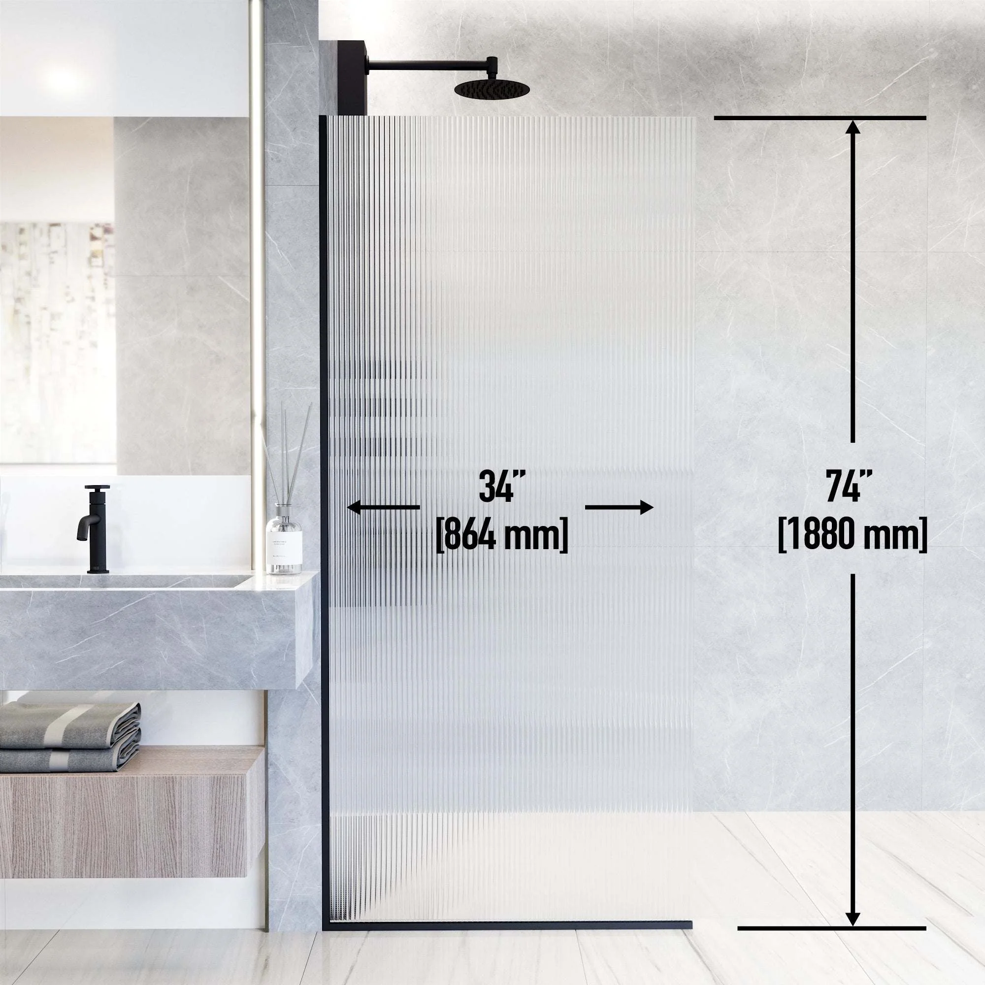 Meridian Zenith 34 x 74 in. Semi-Framed Fixed Shower Screen - Image 42