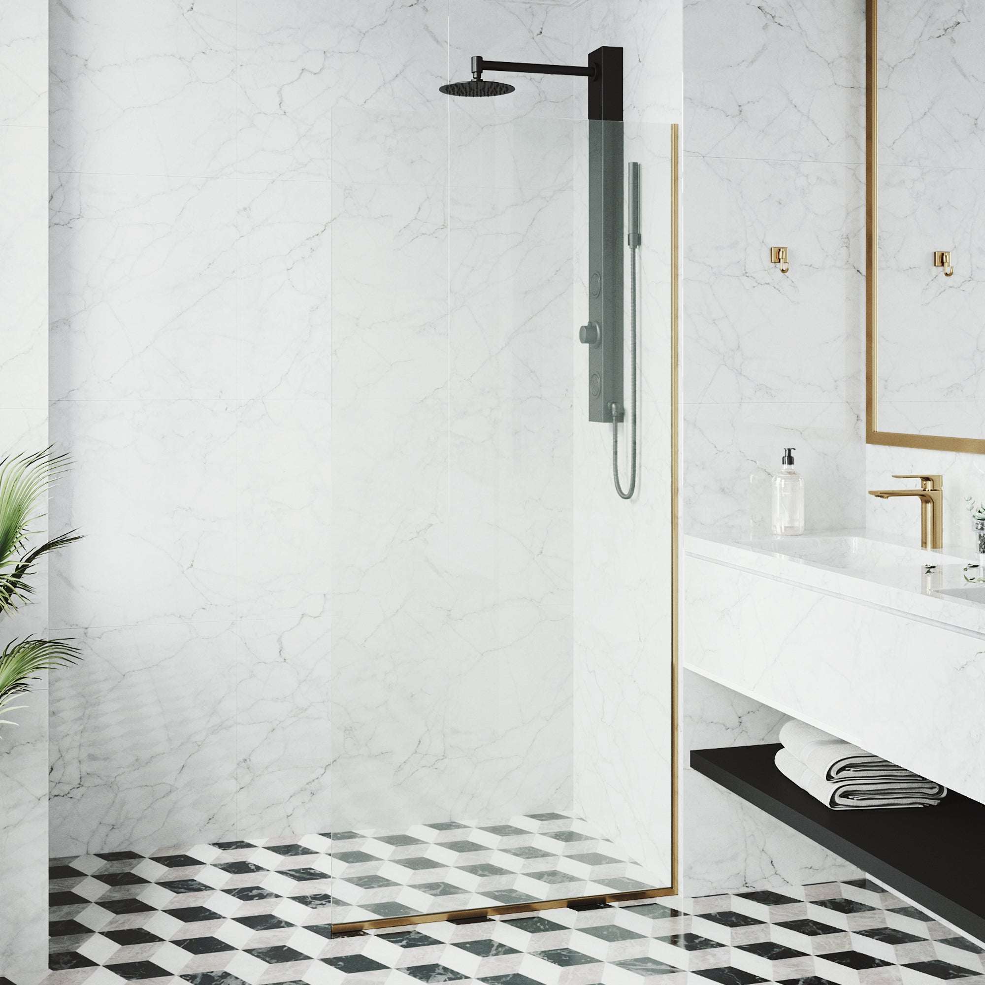 Meridian Zenith 34 x 74 in. Semi-Framed Fixed Shower Screen - Image 50