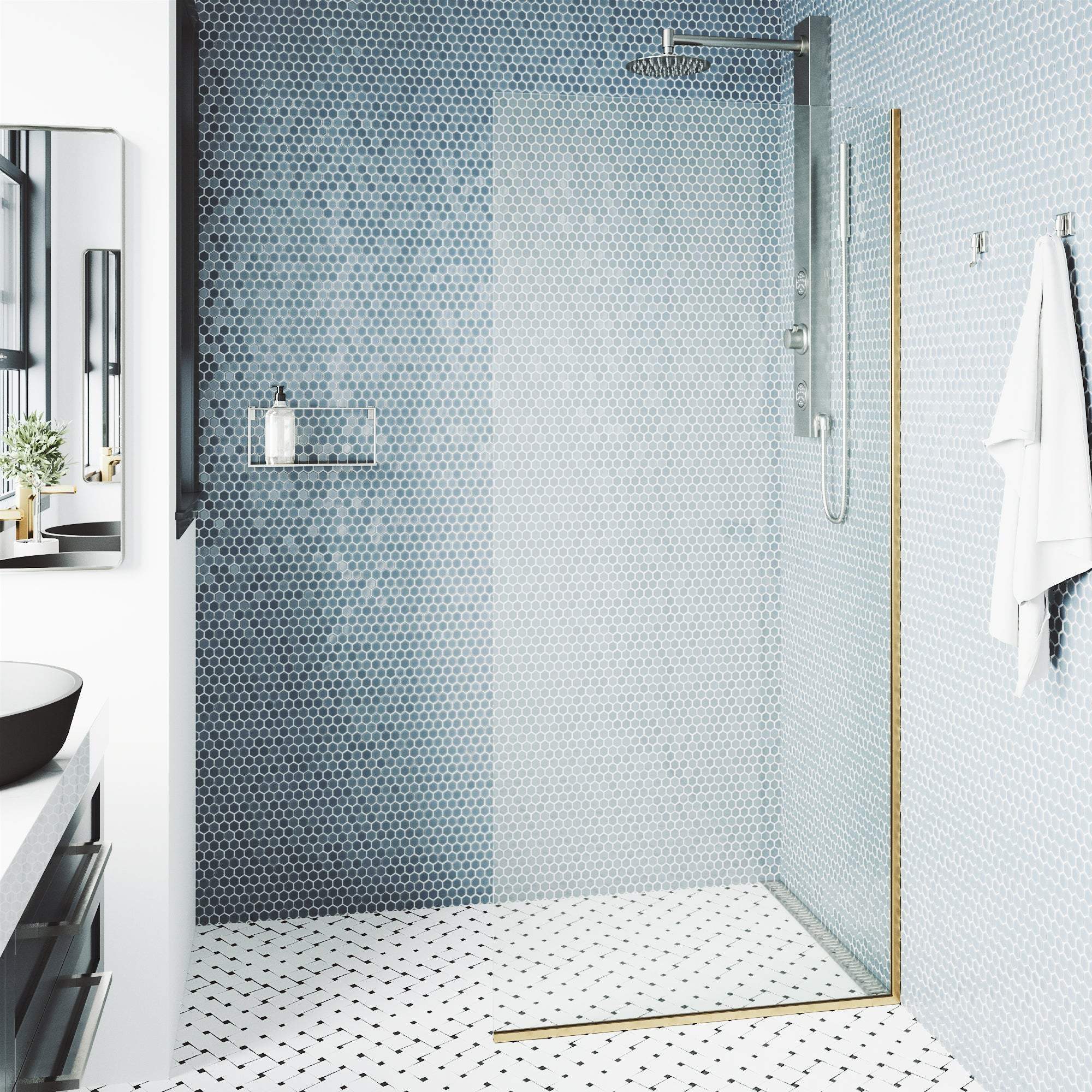 Meridian Zenith 34 x 74 in. Semi-Framed Fixed Shower Screen - Image 52