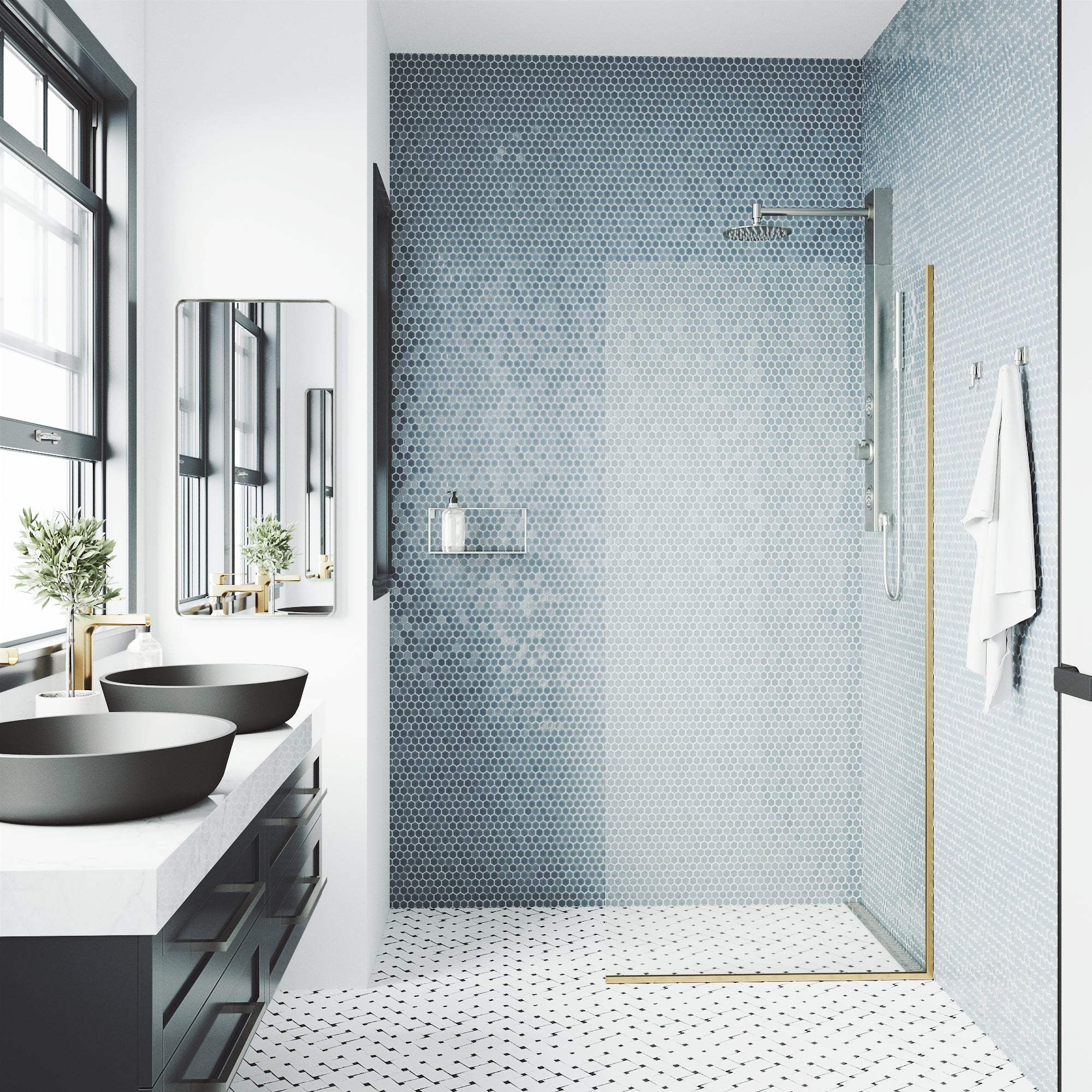 Meridian Zenith 34 x 74 in. Semi-Framed Fixed Shower Screen - Image 53