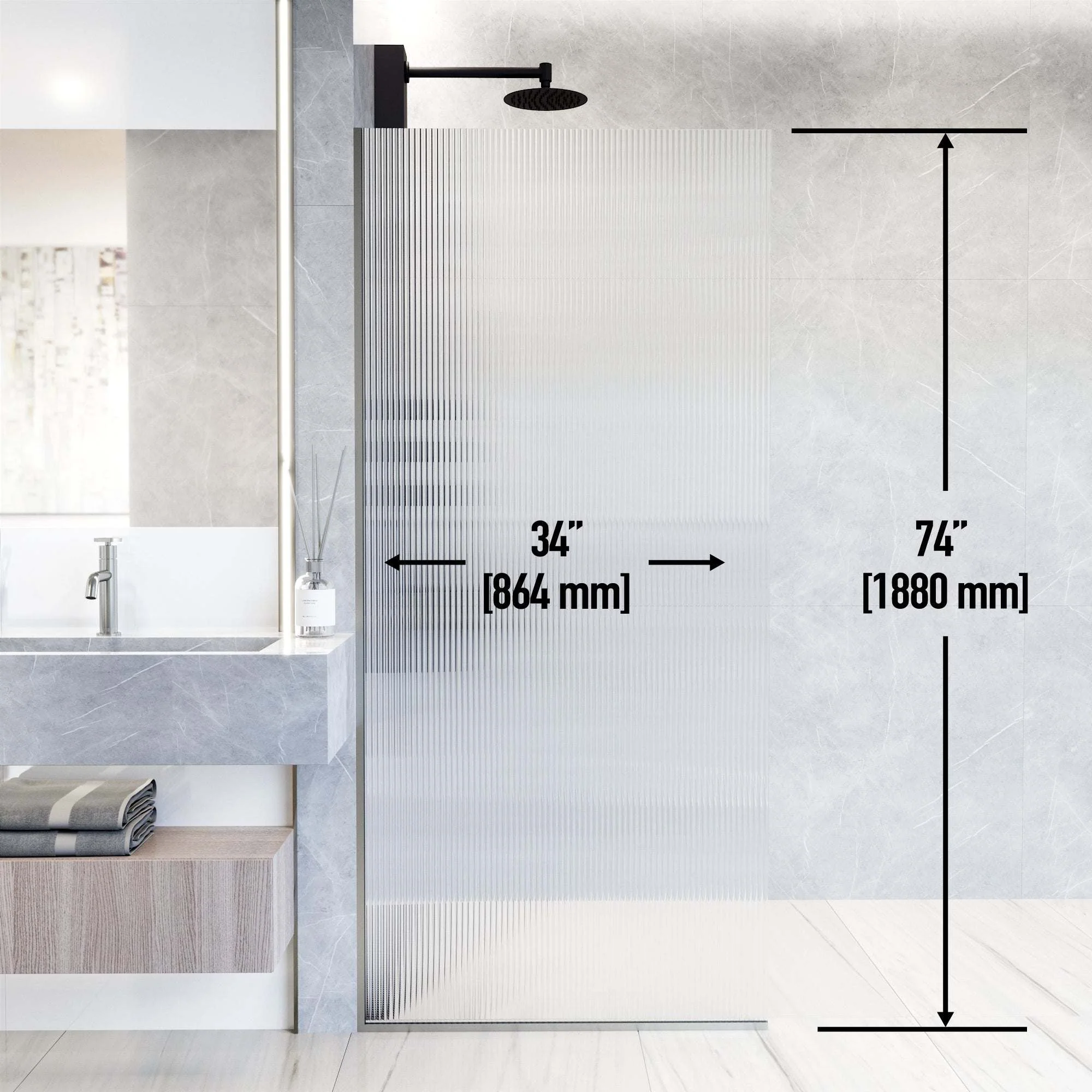 Meridian Zenith 34 x 74 in. Semi-Framed Fixed Shower Screen - Image 80
