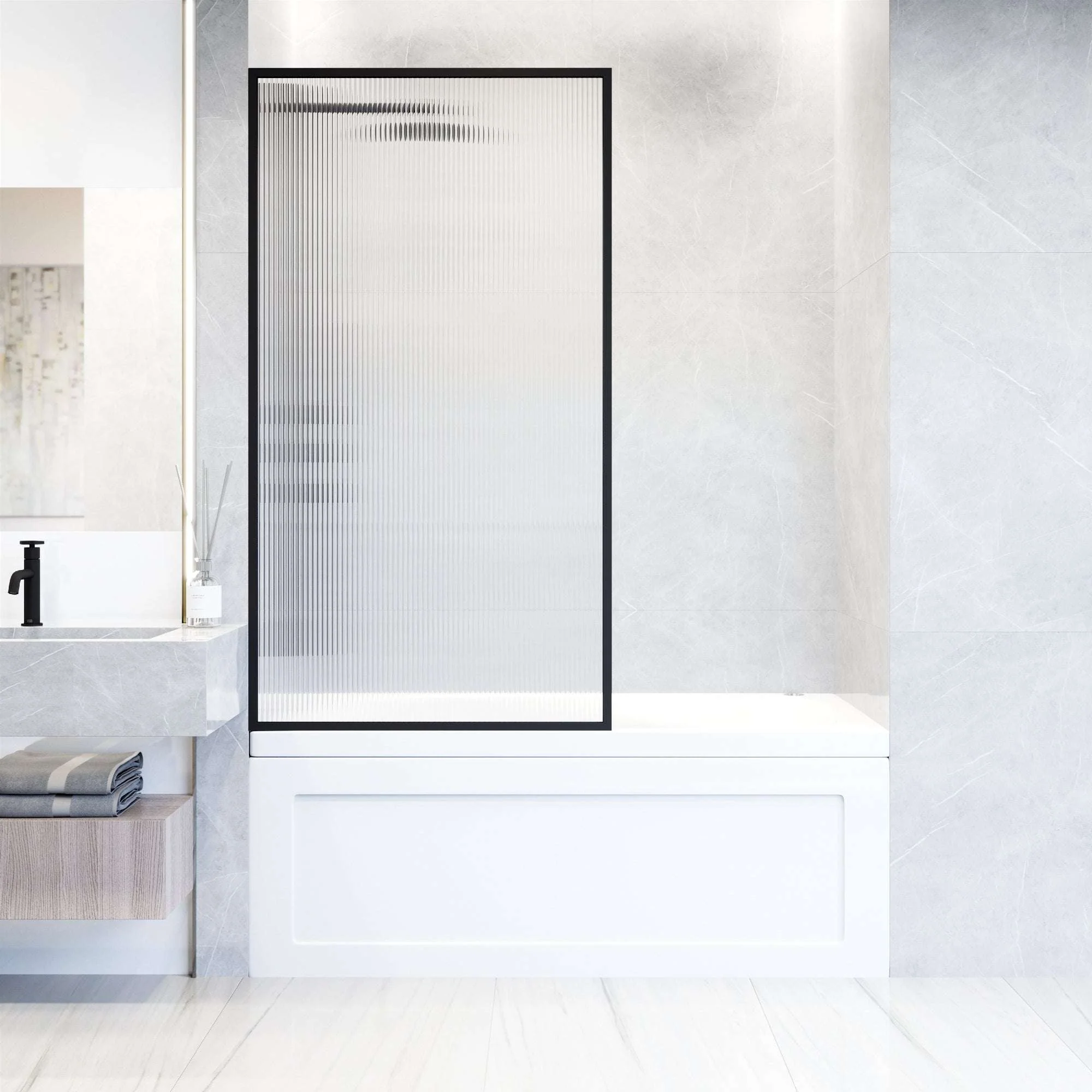 VIGO Meridian 34 x 62 in. Framed Fixed Tub Screen with Clear/Fluted Tempered Glass - Image 11