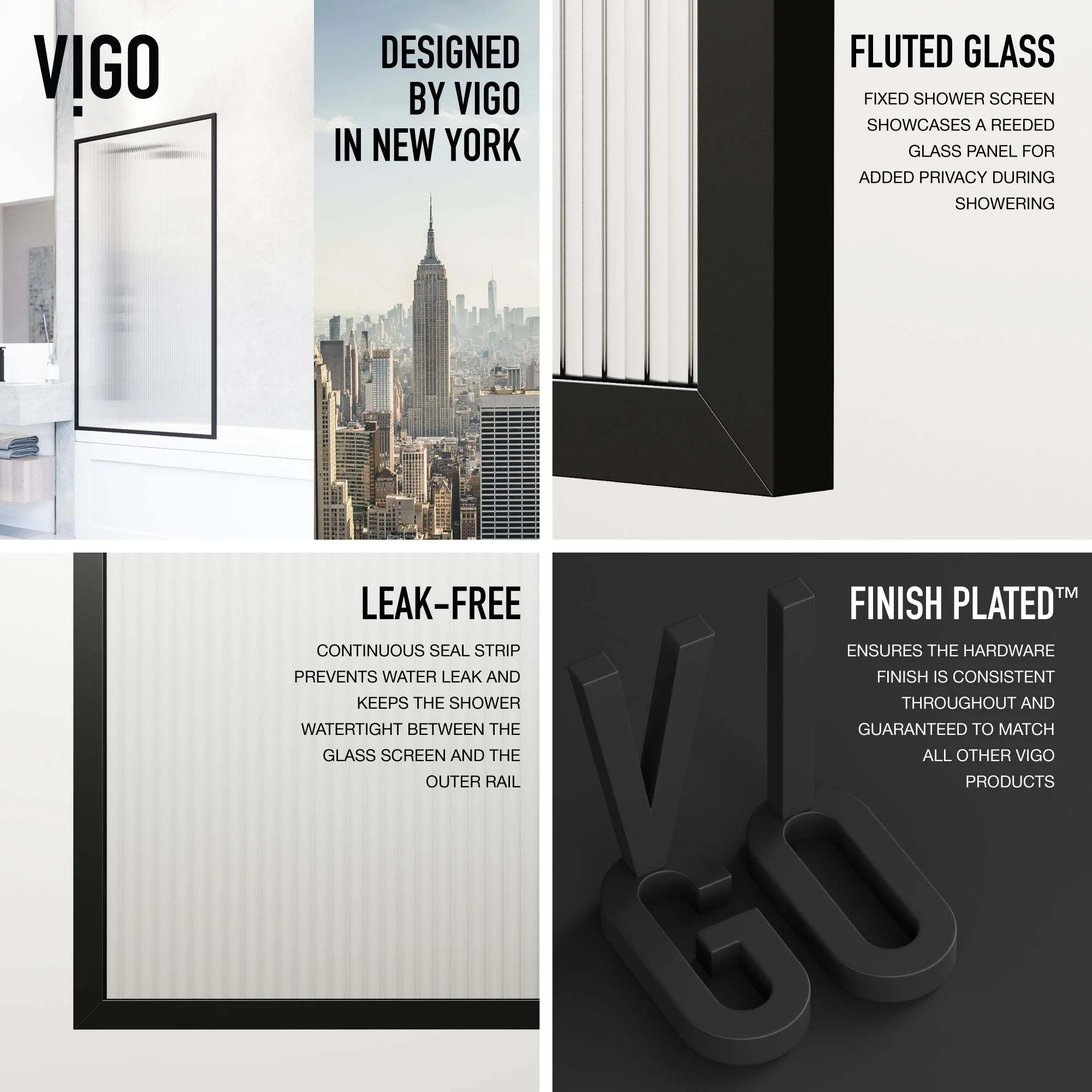 VIGO Meridian 34 x 62 in. Framed Fixed Tub Screen with Clear/Fluted Tempered Glass - Image 14