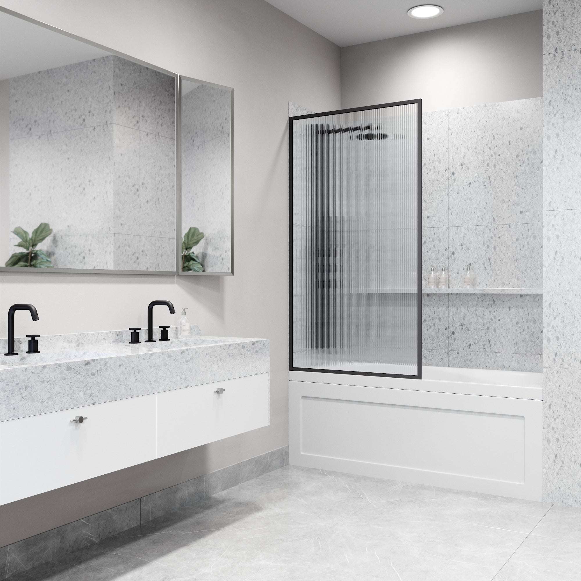 VIGO Meridian 34 x 62 in. Framed Fixed Tub Screen with Clear/Fluted Tempered Glass - Image 15