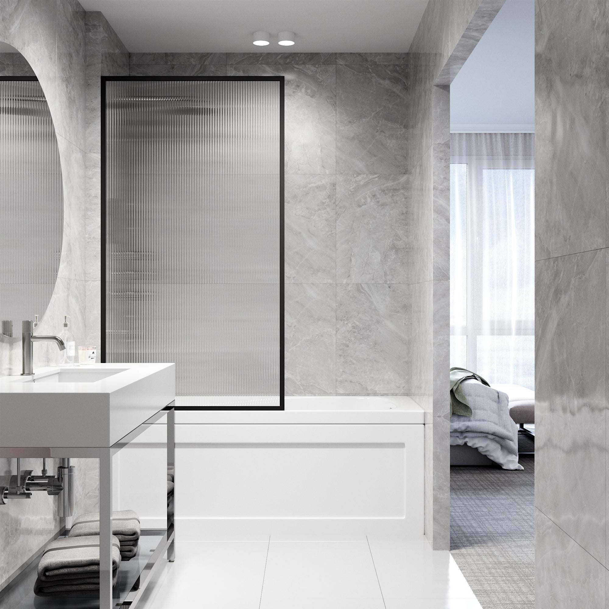 VIGO Meridian 34 x 62 in. Framed Fixed Tub Screen with Clear/Fluted Tempered Glass - Image 16