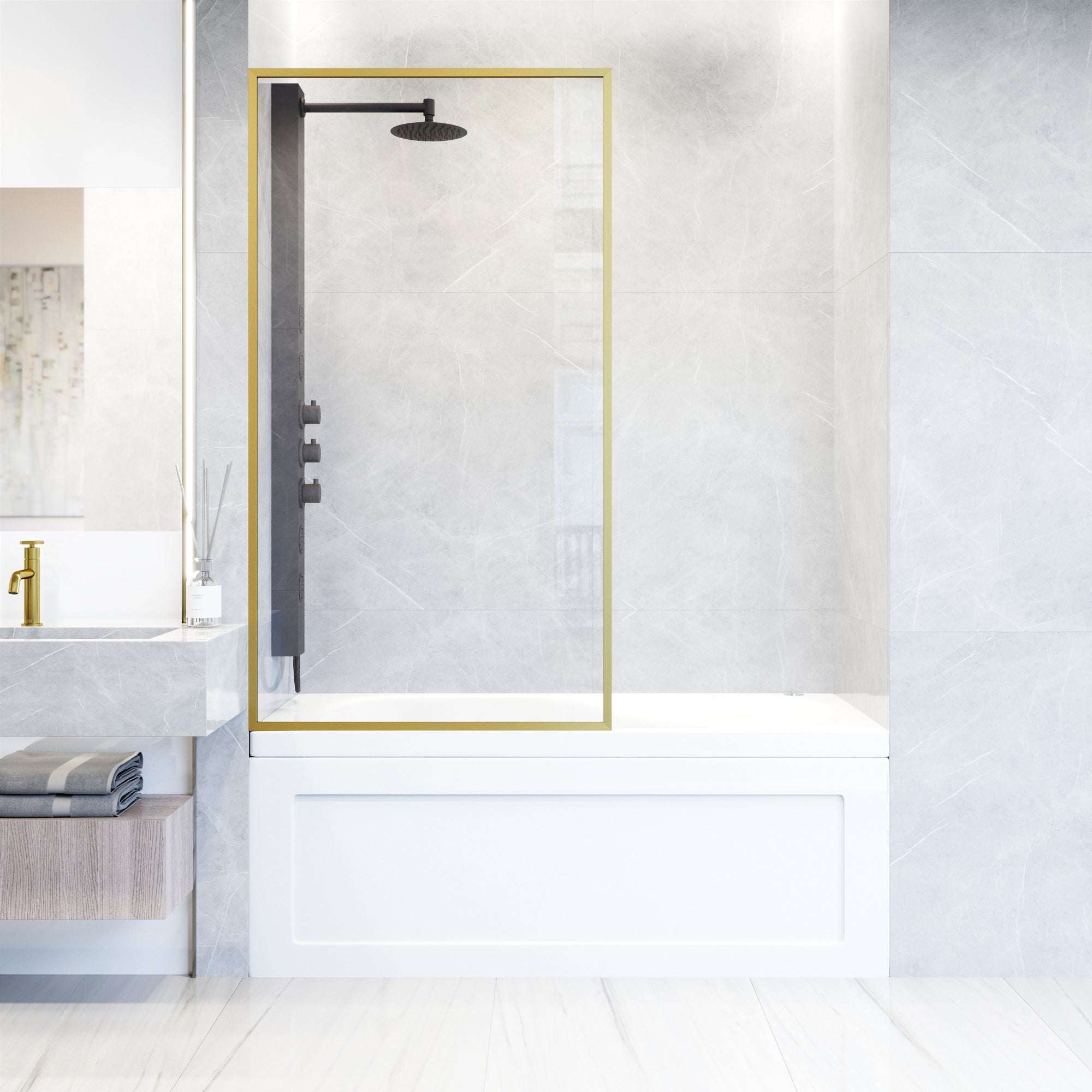 VIGO Meridian 34 x 62 in. Framed Fixed Tub Screen with Clear/Fluted Tempered Glass - Image 20