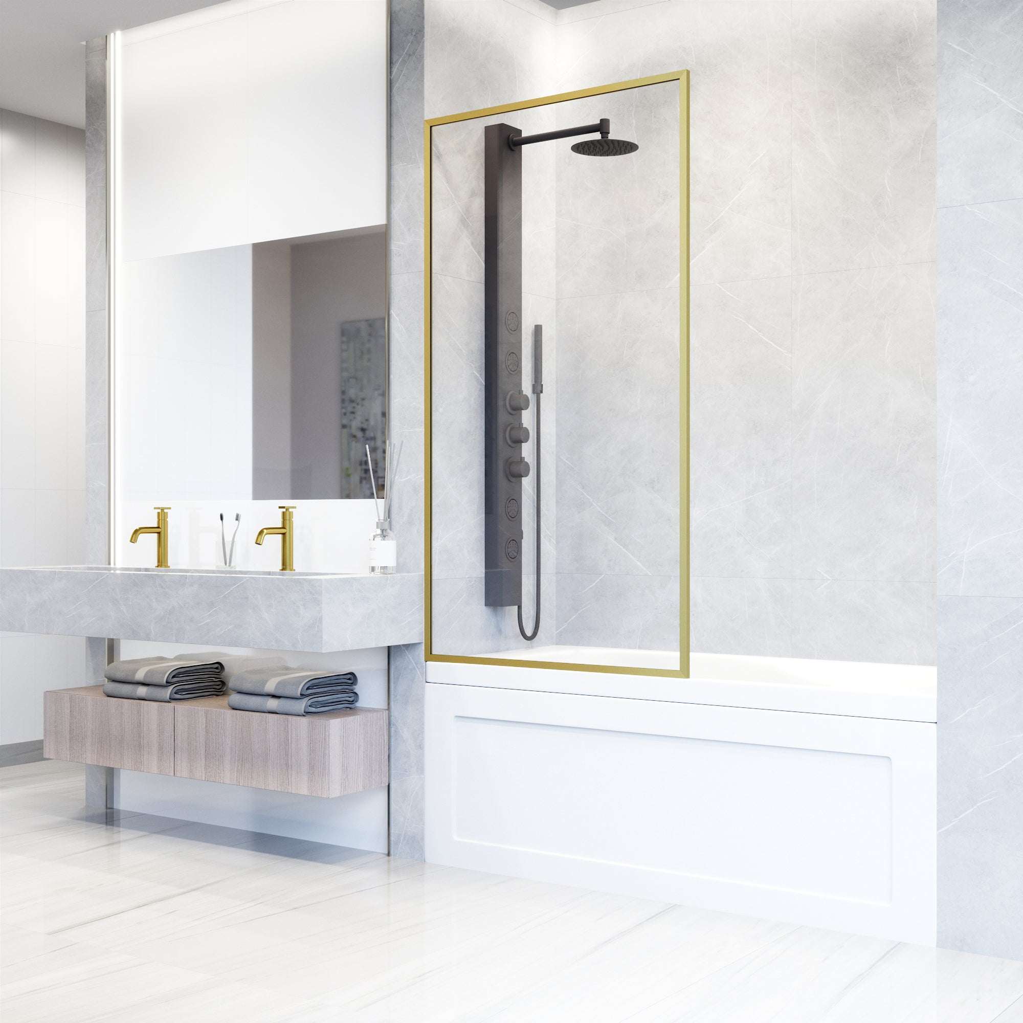 VIGO Meridian 34 x 62 in. Framed Fixed Tub Screen with Clear/Fluted Tempered Glass - Image 21