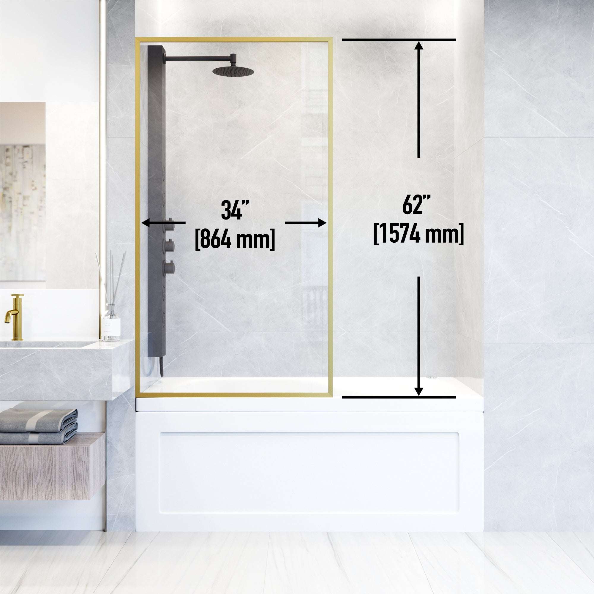 VIGO Meridian 34 x 62 in. Framed Fixed Tub Screen with Clear/Fluted Tempered Glass - Image 22