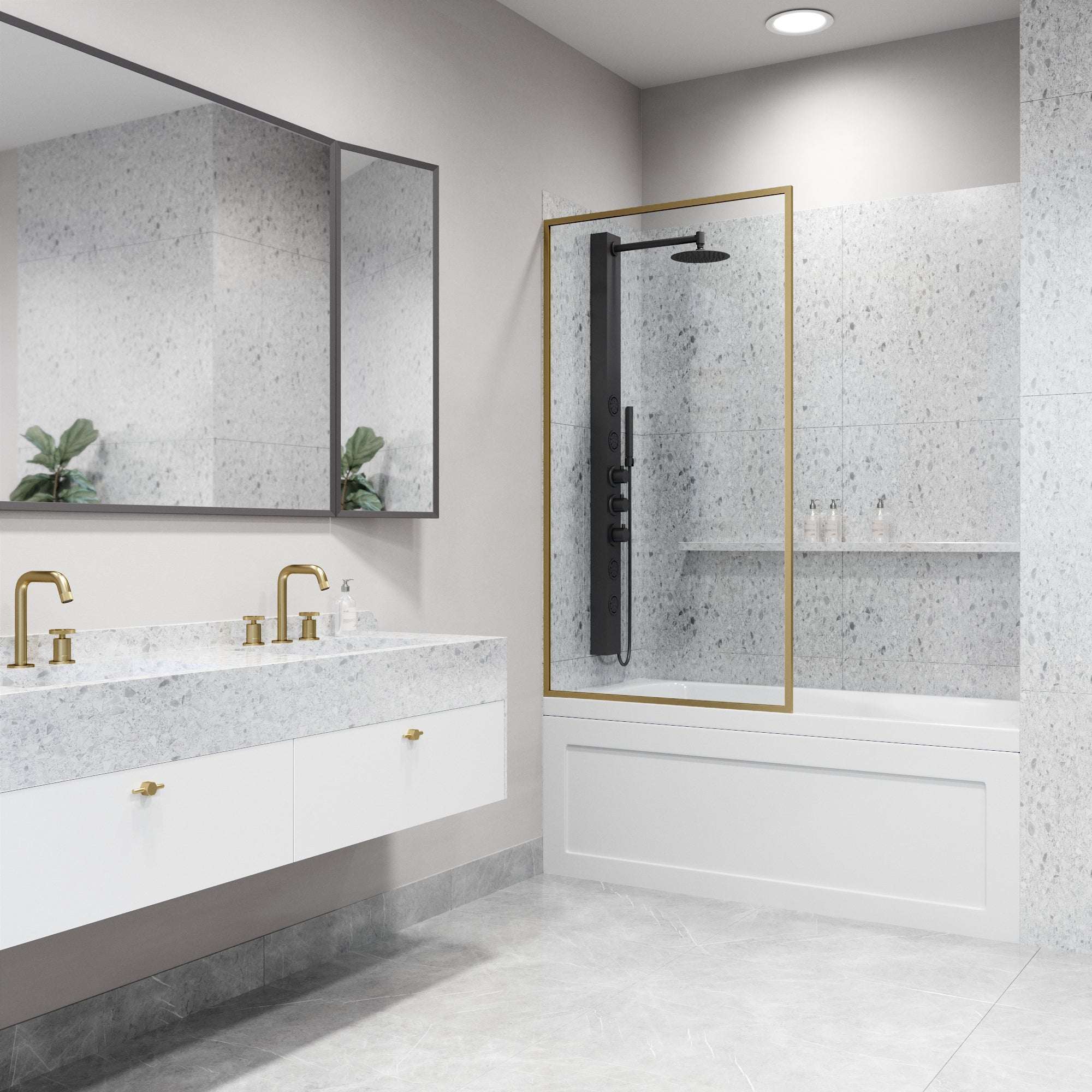 VIGO Meridian 34 x 62 in. Framed Fixed Tub Screen with Clear/Fluted Tempered Glass - Image 24