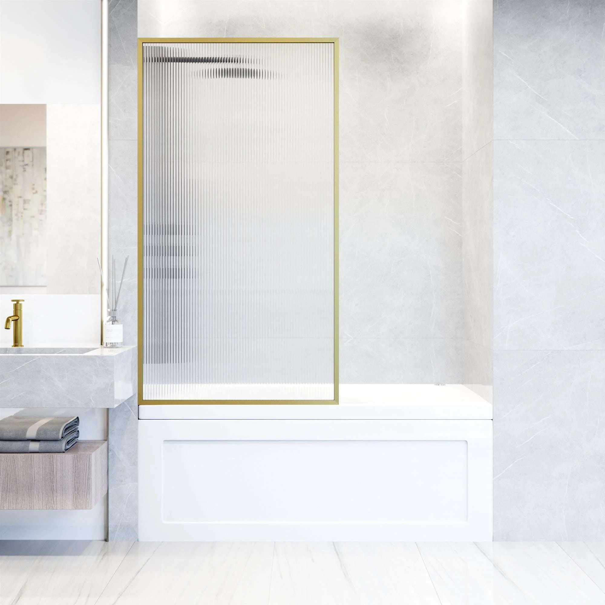 VIGO Meridian 34 x 62 in. Framed Fixed Tub Screen with Clear/Fluted Tempered Glass - Image 28