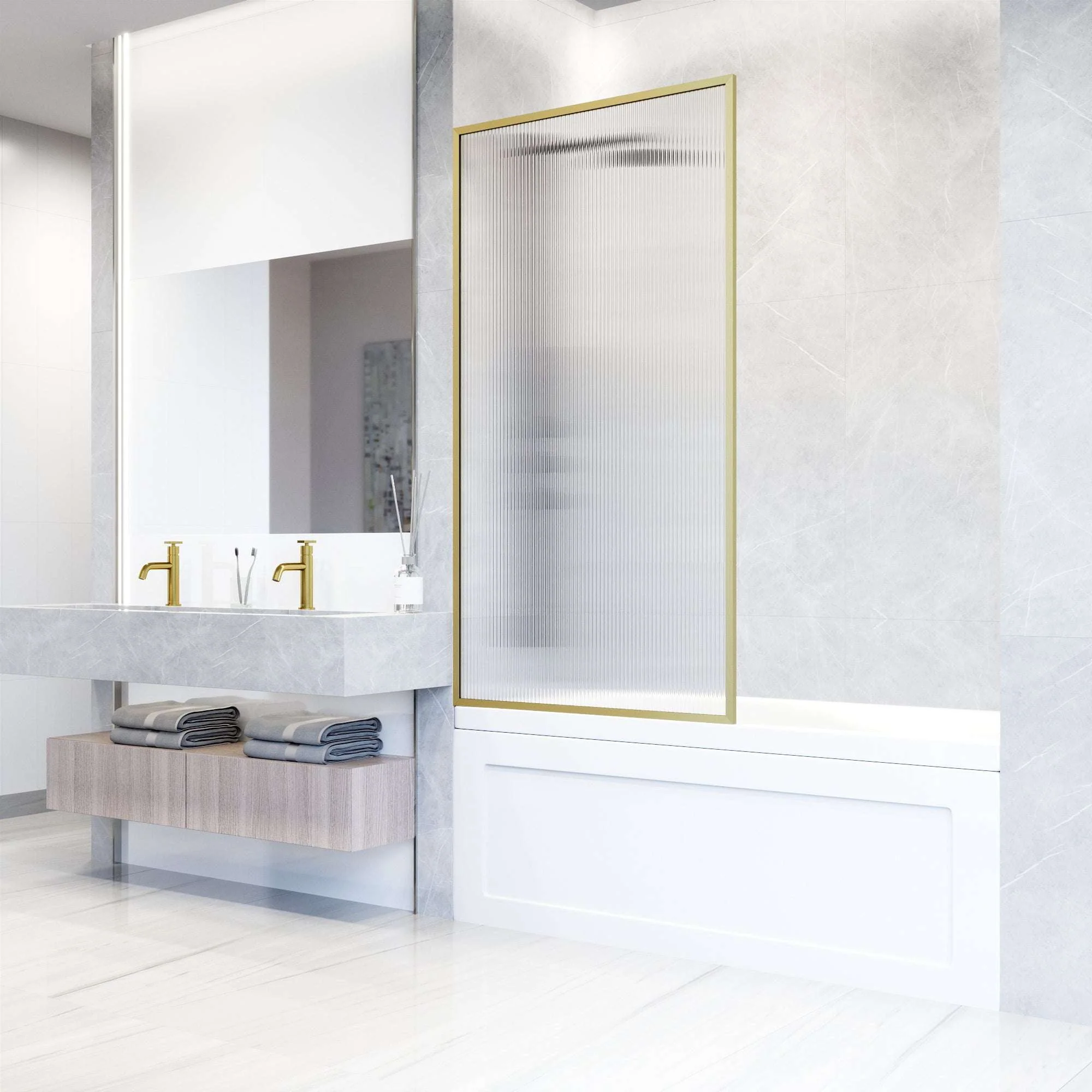 VIGO Meridian 34 x 62 in. Framed Fixed Tub Screen with Clear/Fluted Tempered Glass - Image 29