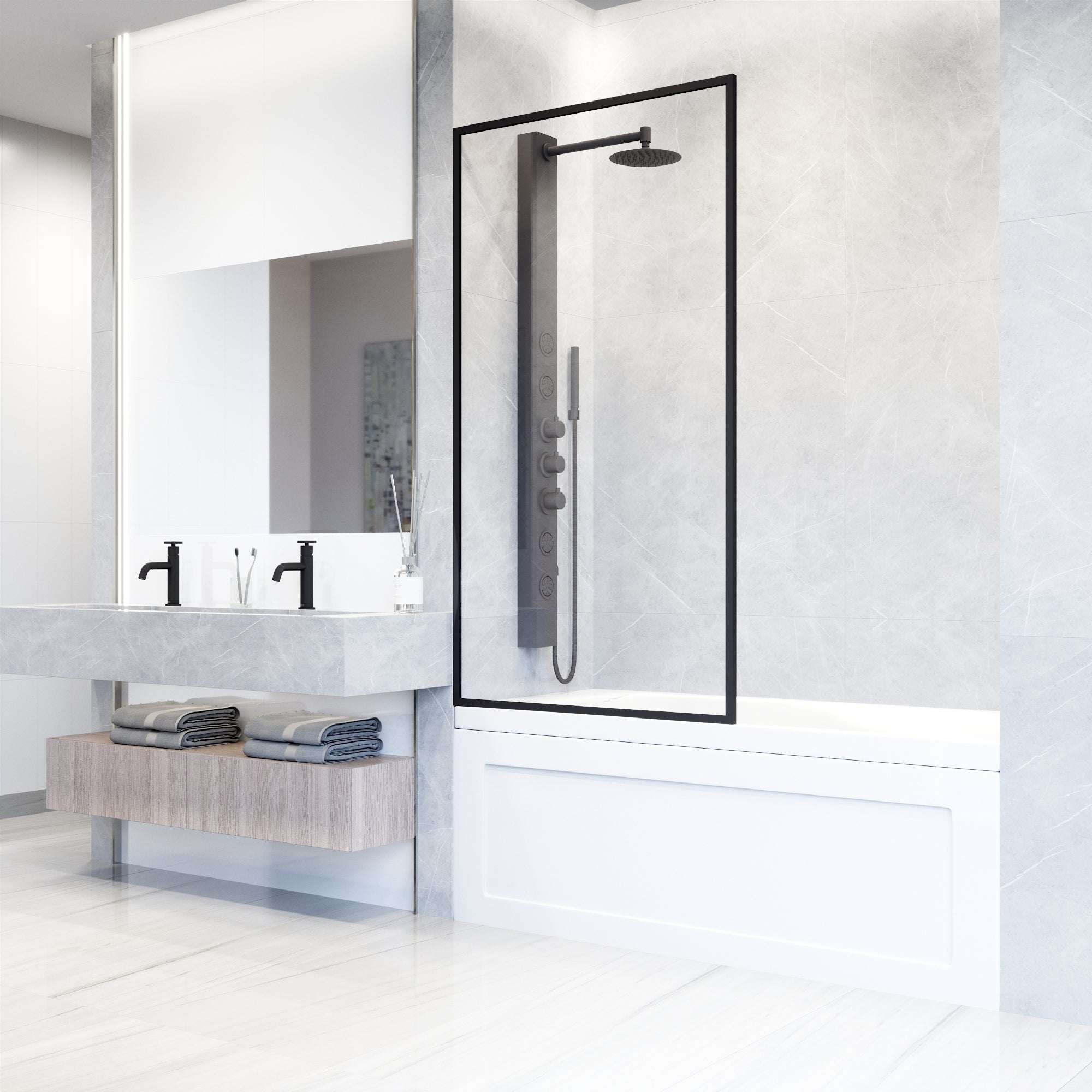 VIGO Meridian 34 x 62 in. Framed Fixed Tub Screen with Clear/Fluted Tempered Glass - Image 3