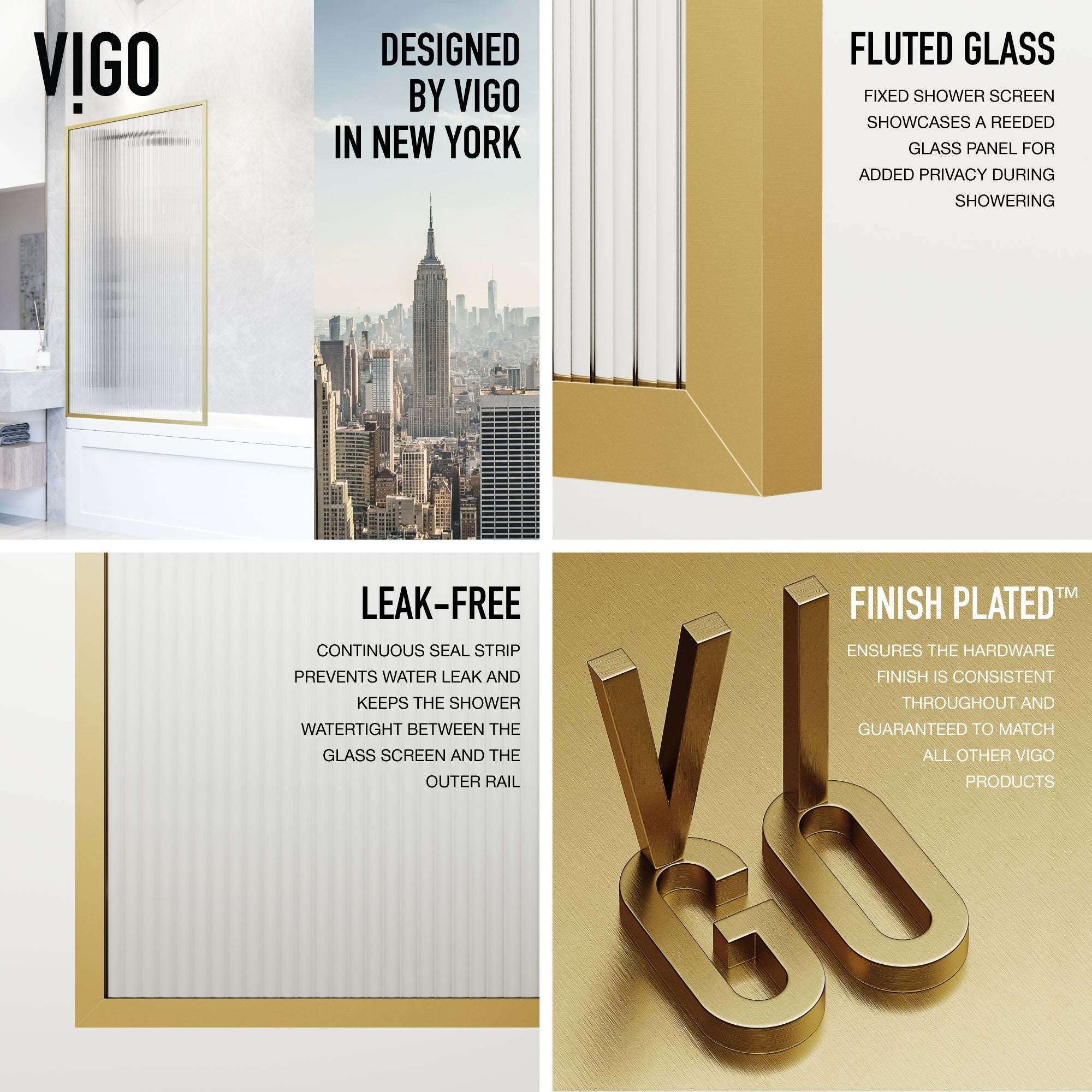 VIGO Meridian 34 x 62 in. Framed Fixed Tub Screen with Clear/Fluted Tempered Glass - Image 31