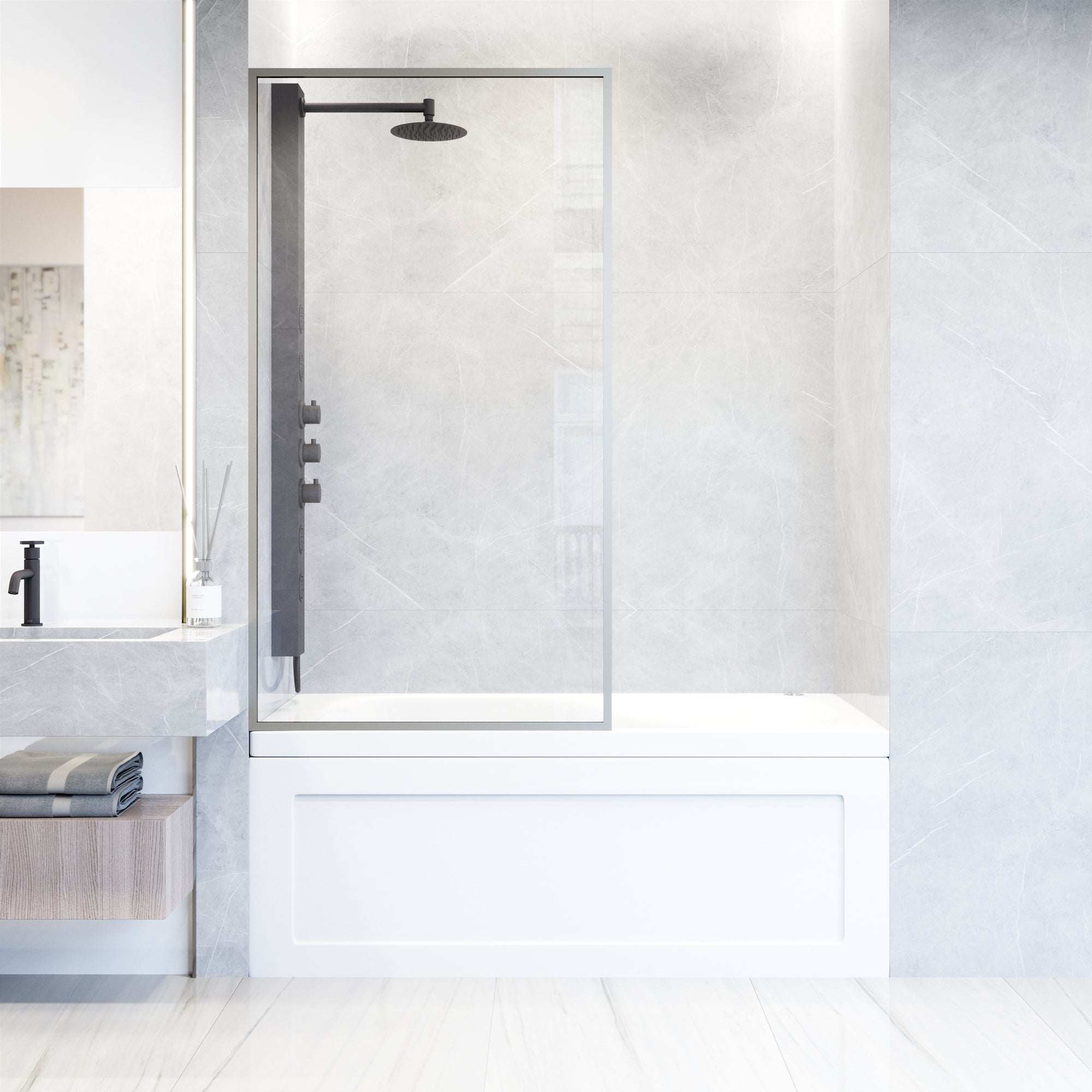 VIGO Meridian 34 x 62 in. Framed Fixed Tub Screen with Clear/Fluted Tempered Glass - Image 37