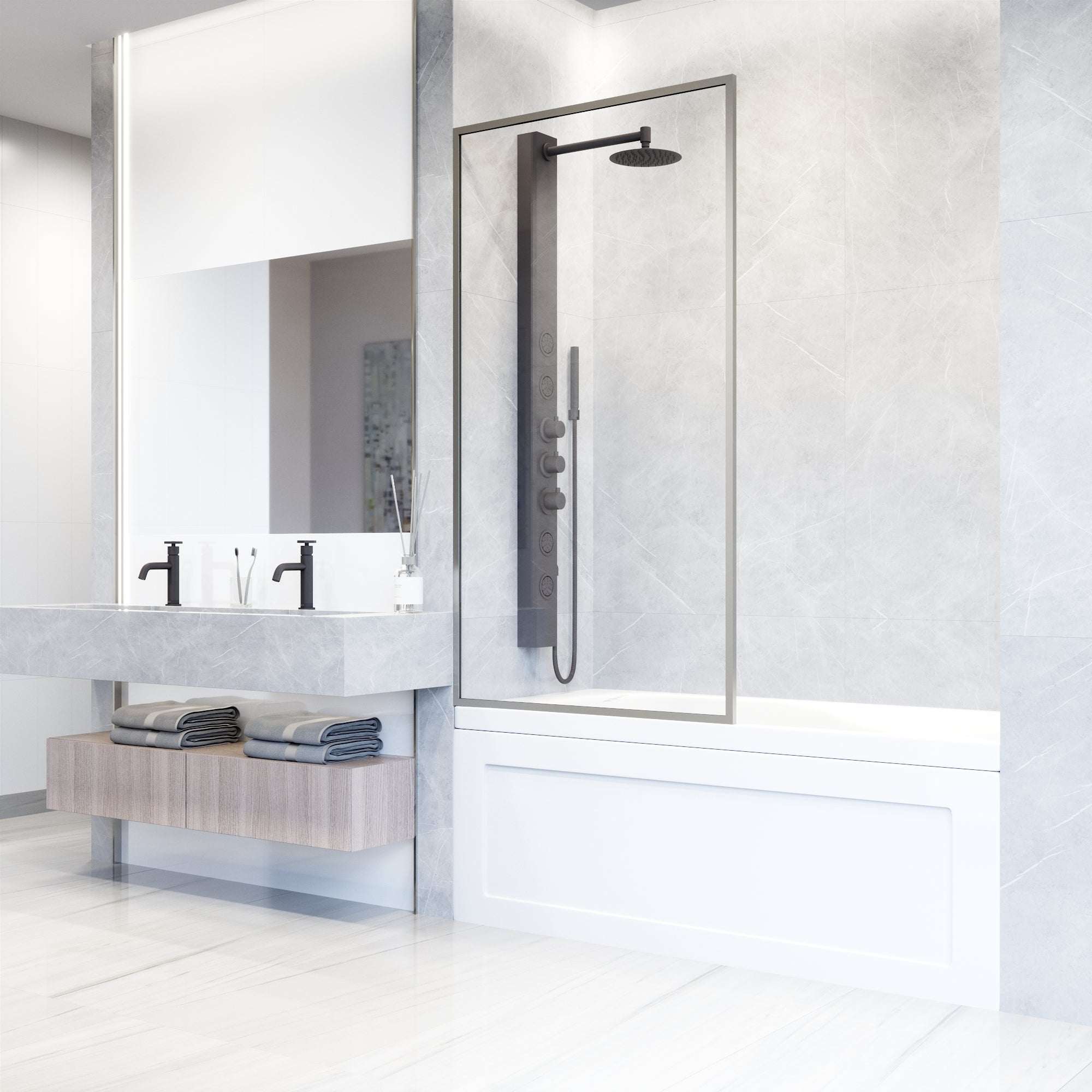 VIGO Meridian 34 x 62 in. Framed Fixed Tub Screen with Clear/Fluted Tempered Glass - Image 38