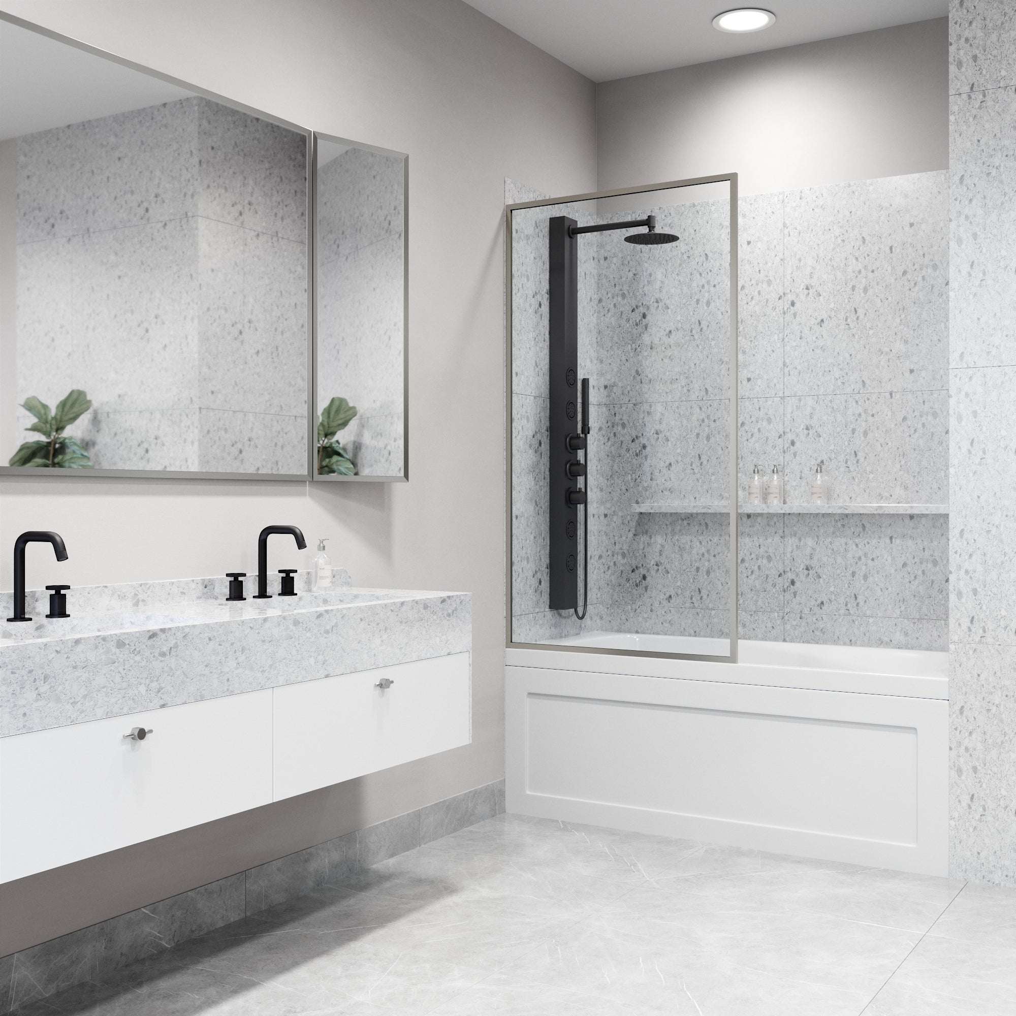 VIGO Meridian 34 x 62 in. Framed Fixed Tub Screen with Clear/Fluted Tempered Glass - Image 41