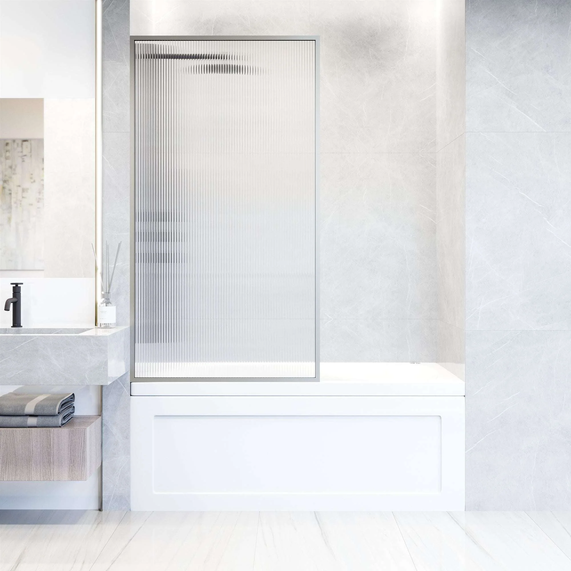 VIGO Meridian 34 x 62 in. Framed Fixed Tub Screen with Clear/Fluted Tempered Glass - Image 46