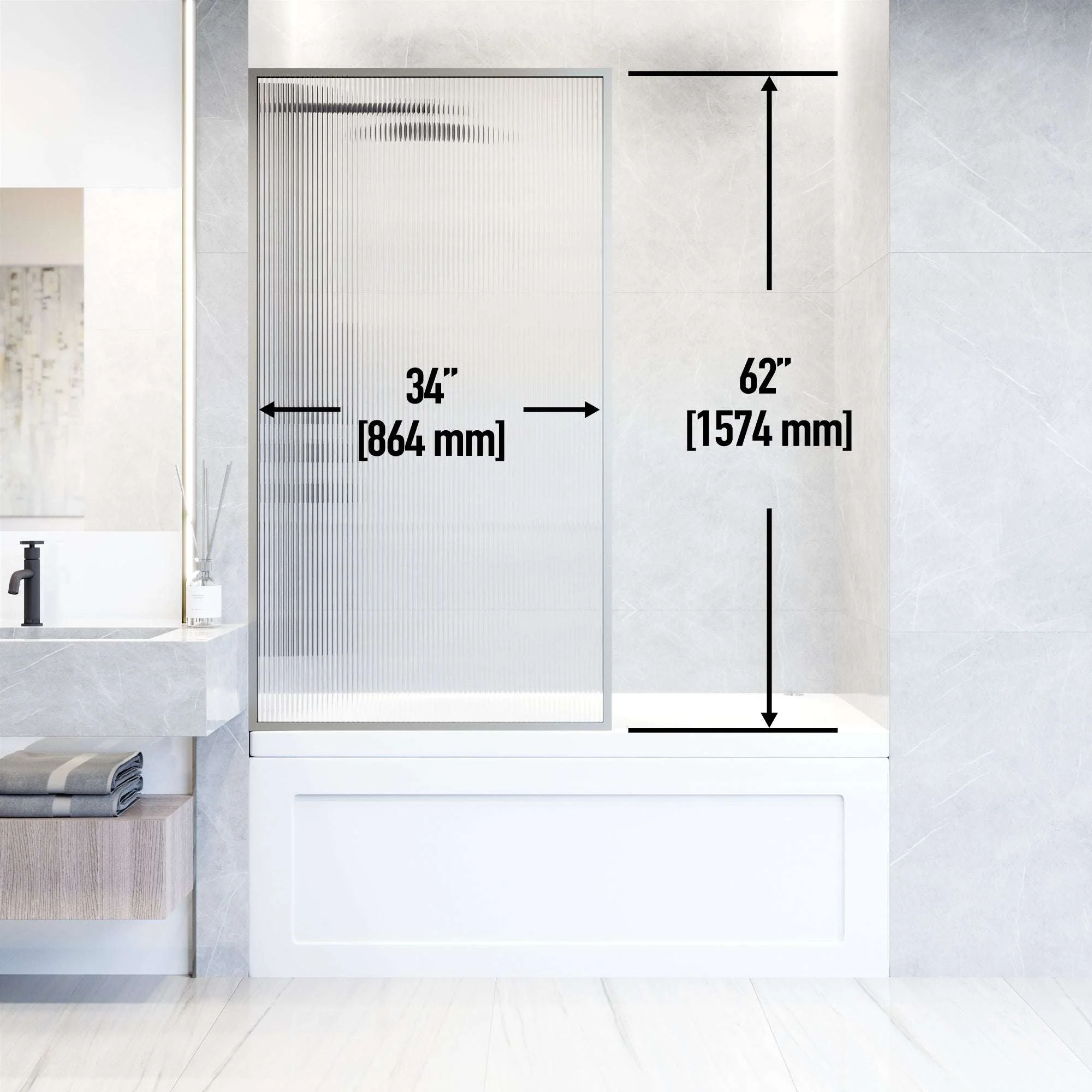 VIGO Meridian 34 x 62 in. Framed Fixed Tub Screen with Clear/Fluted Tempered Glass - Image 48