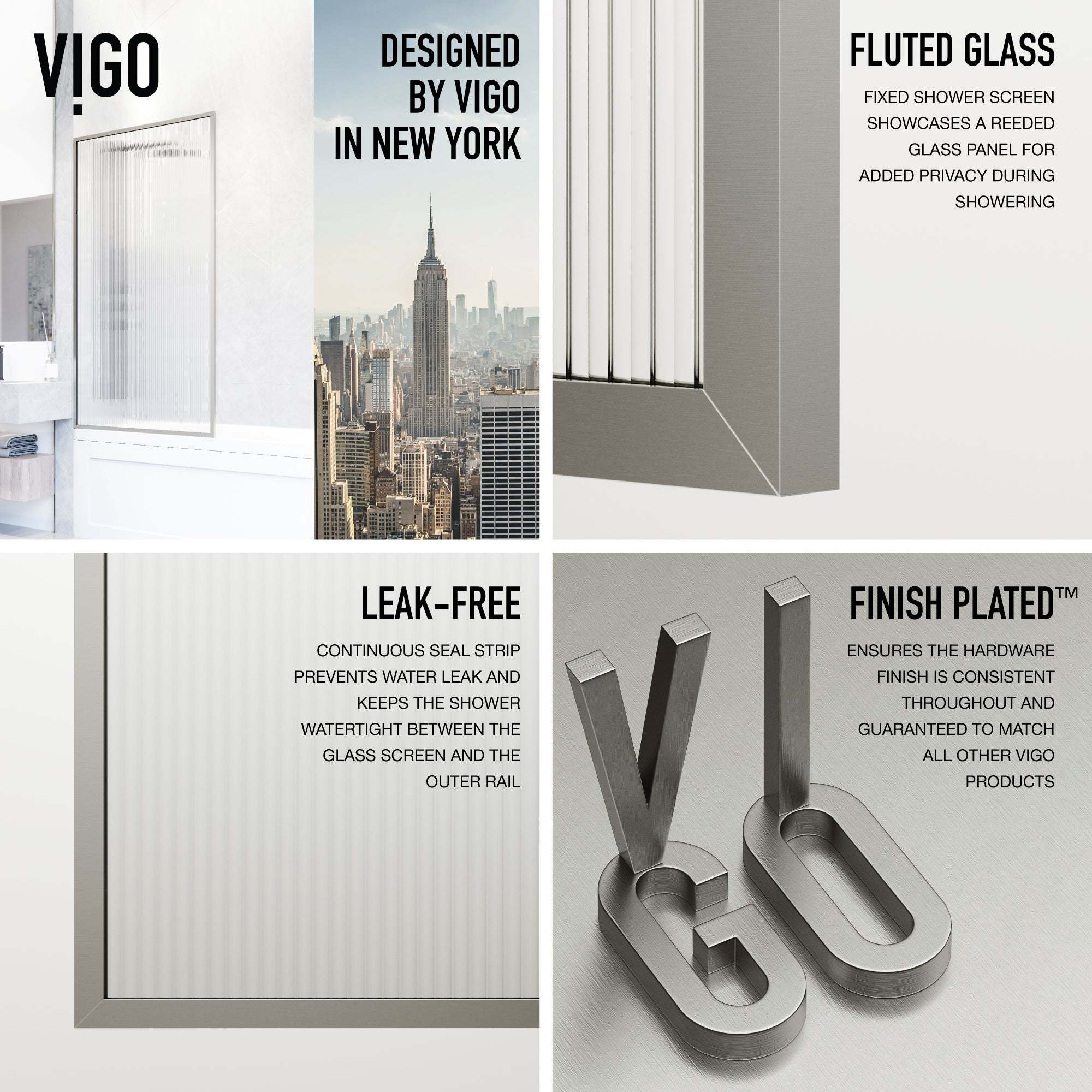 VIGO Meridian 34 x 62 in. Framed Fixed Tub Screen with Clear/Fluted Tempered Glass - Image 49