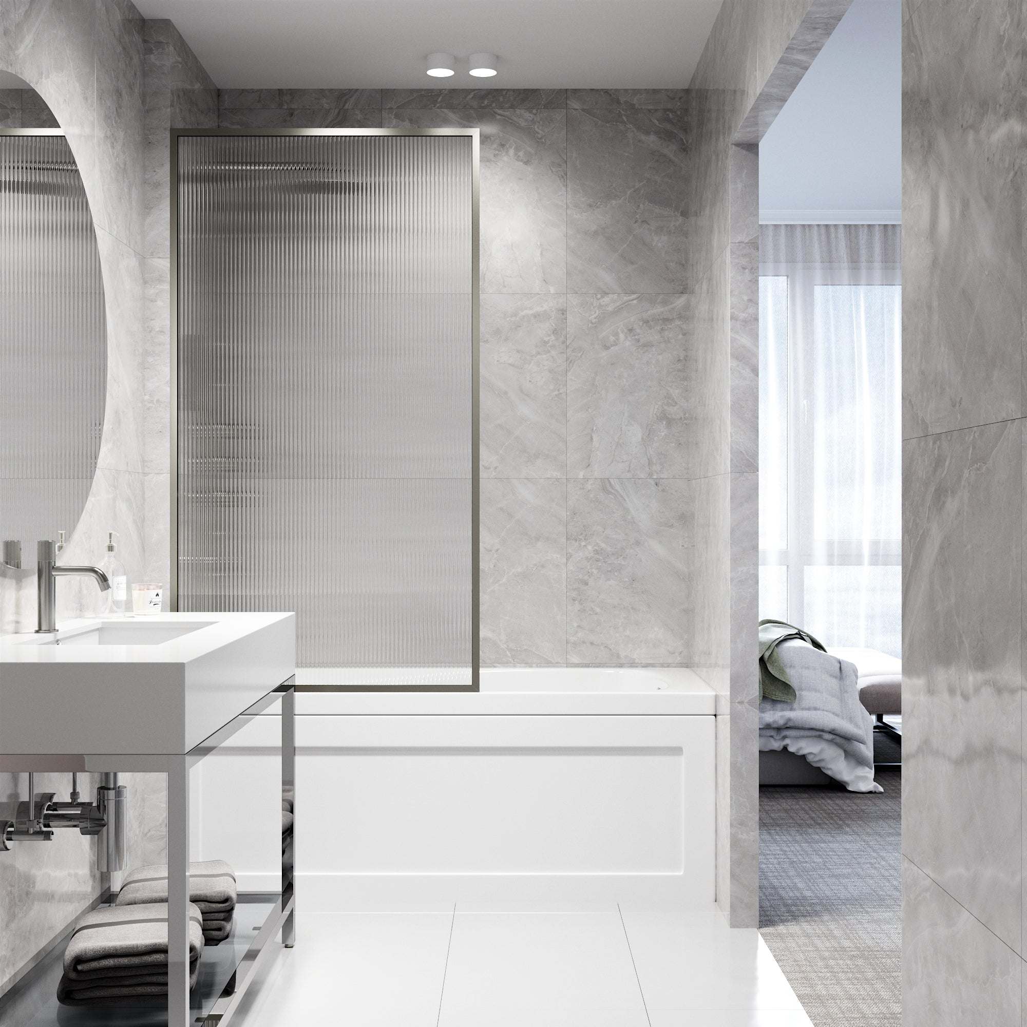 VIGO Meridian 34 x 62 in. Framed Fixed Tub Screen with Clear/Fluted Tempered Glass - Image 51