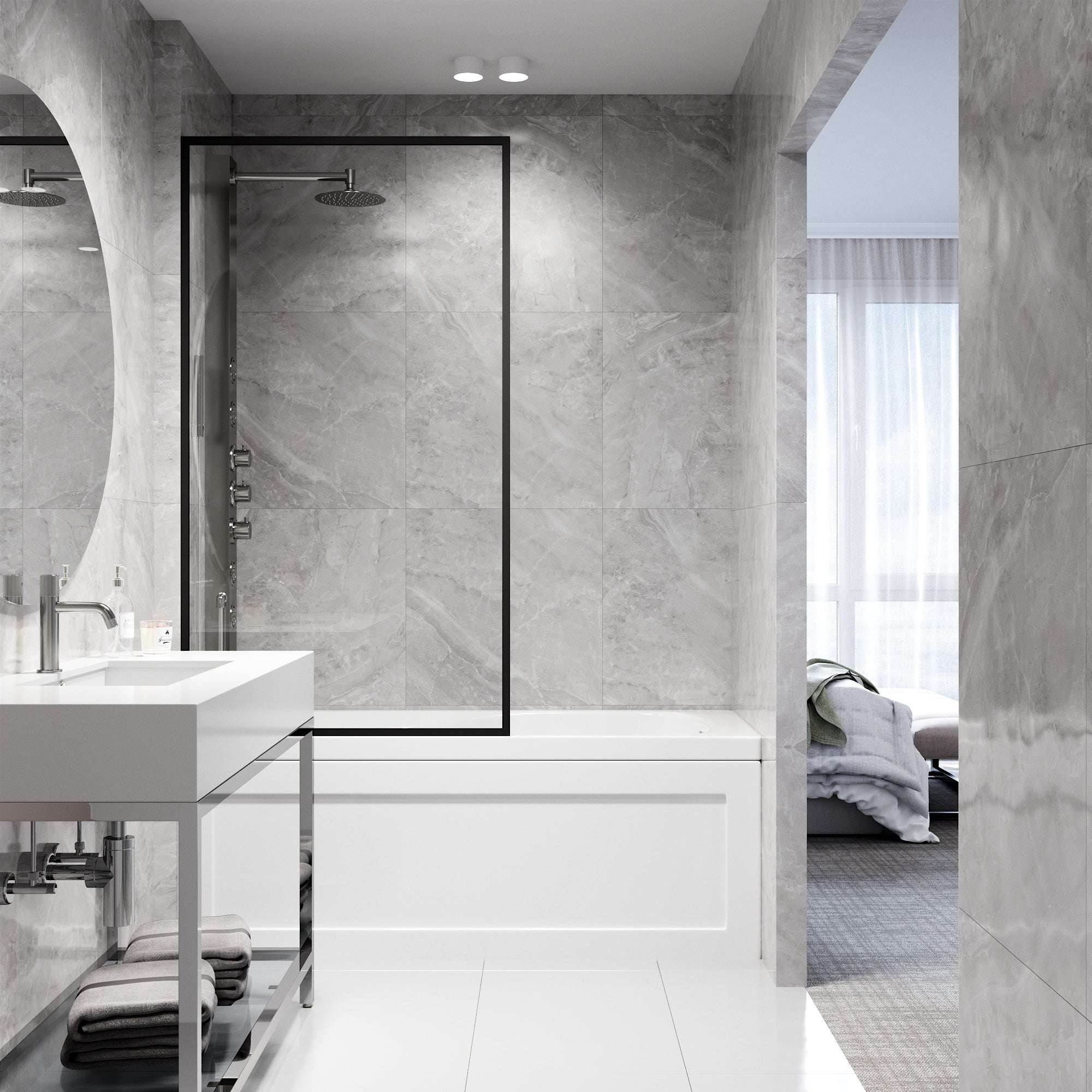 VIGO Meridian 34 x 62 in. Framed Fixed Tub Screen with Clear/Fluted Tempered Glass - Image 7