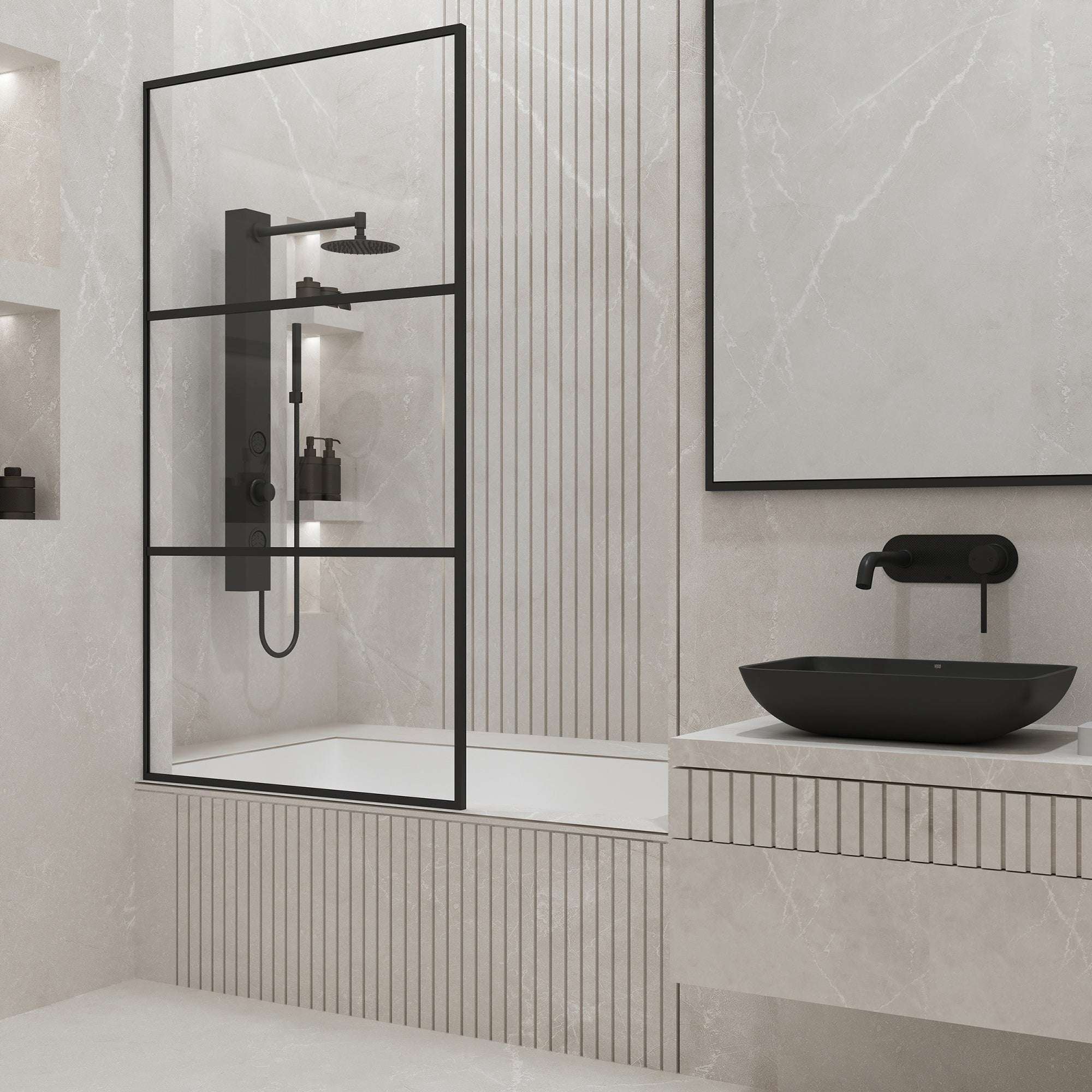 VIGO Meridian 34 x 62 in. Framed Fixed Tub Screen with Clear/Fluted Tempered Glass - Image 11