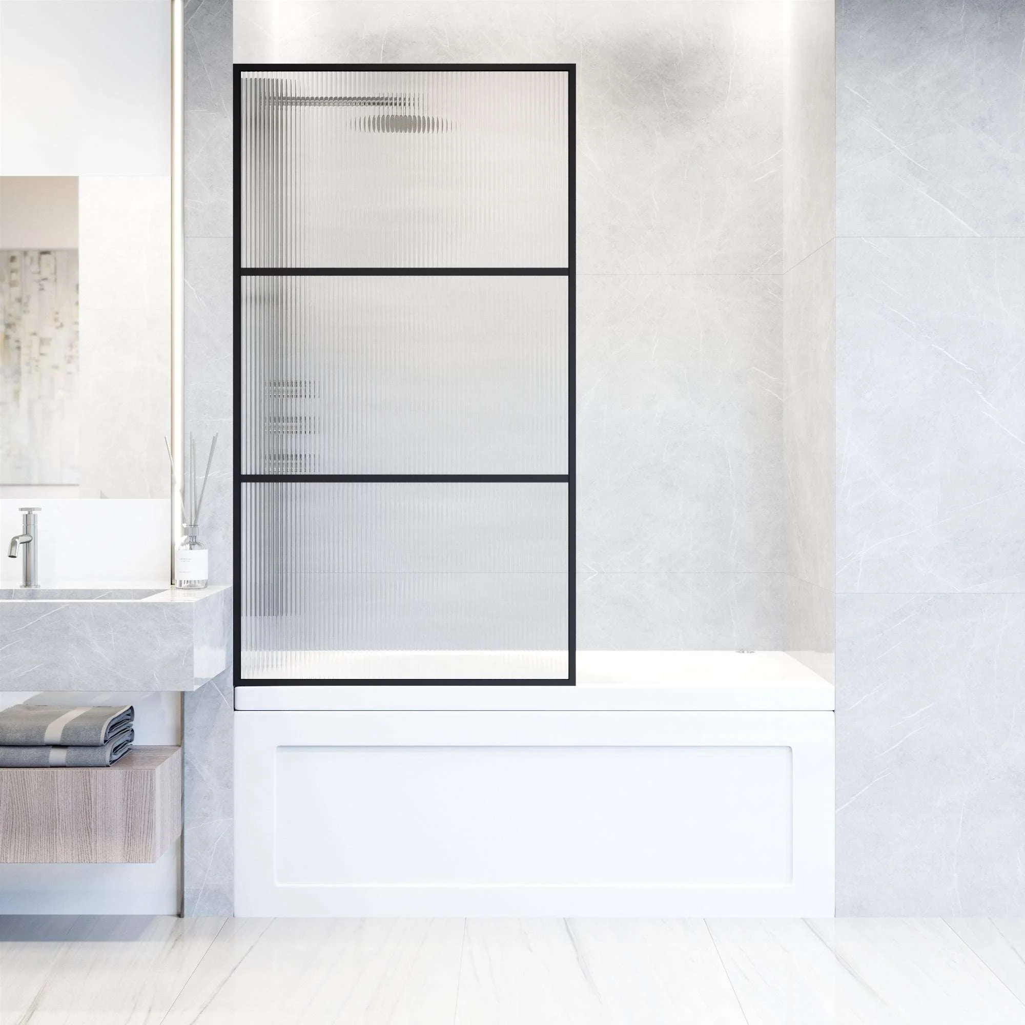 VIGO Meridian 34 x 62 in. Framed Fixed Tub Screen with Clear/Fluted Tempered Glass - Image 12