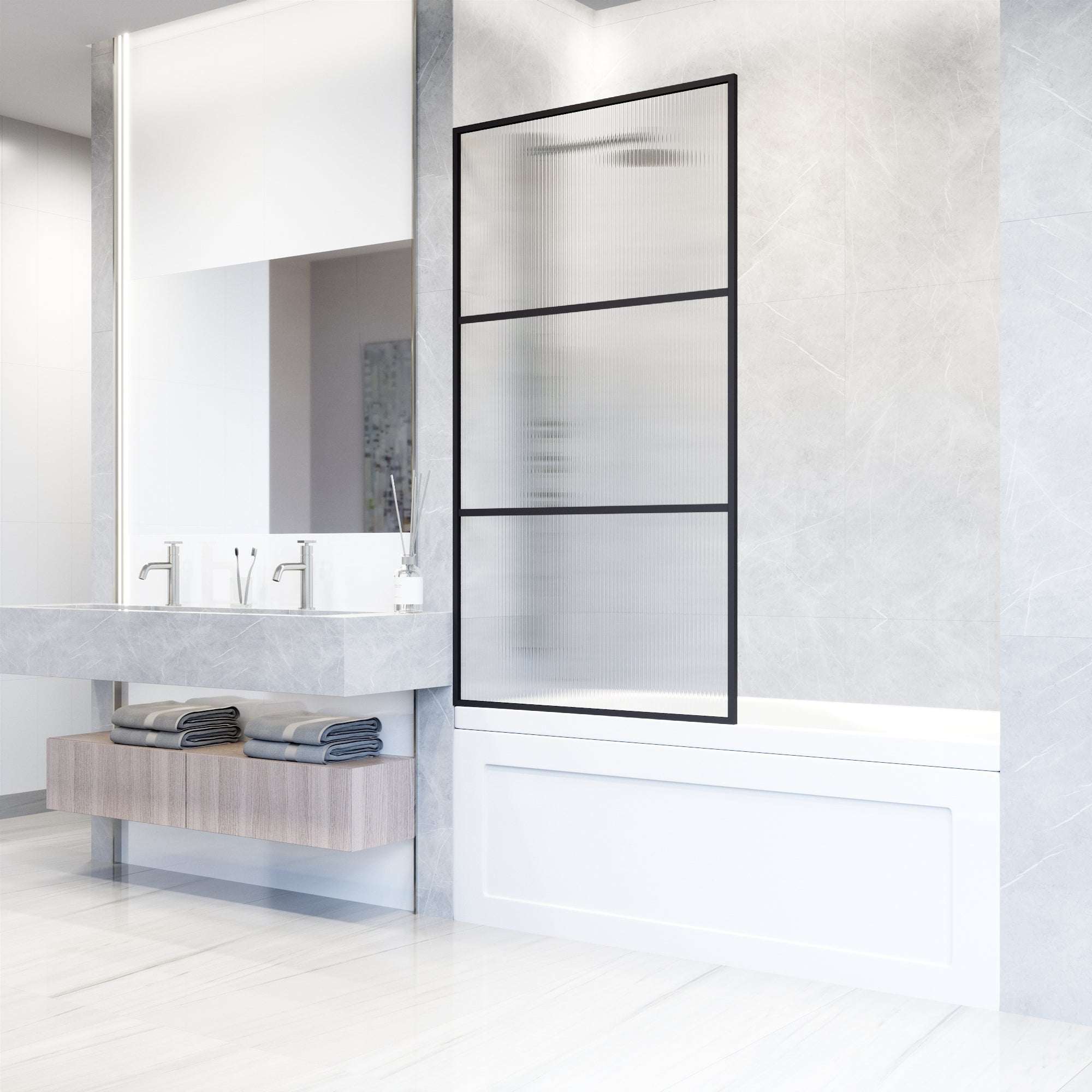 VIGO Meridian 34 x 62 in. Framed Fixed Tub Screen with Clear/Fluted Tempered Glass - Image 13