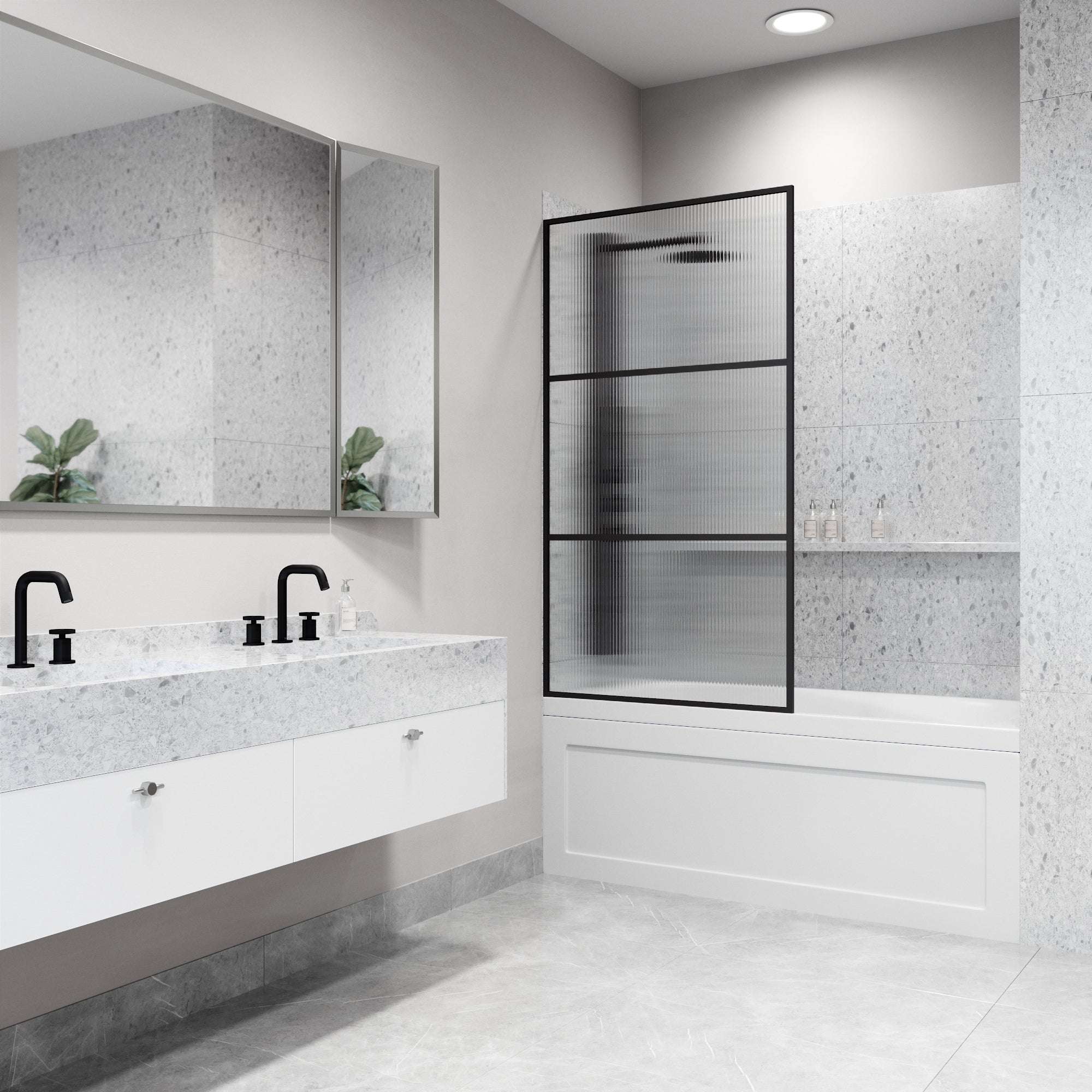 VIGO Meridian 34 x 62 in. Framed Fixed Tub Screen with Clear/Fluted Tempered Glass - Image 16