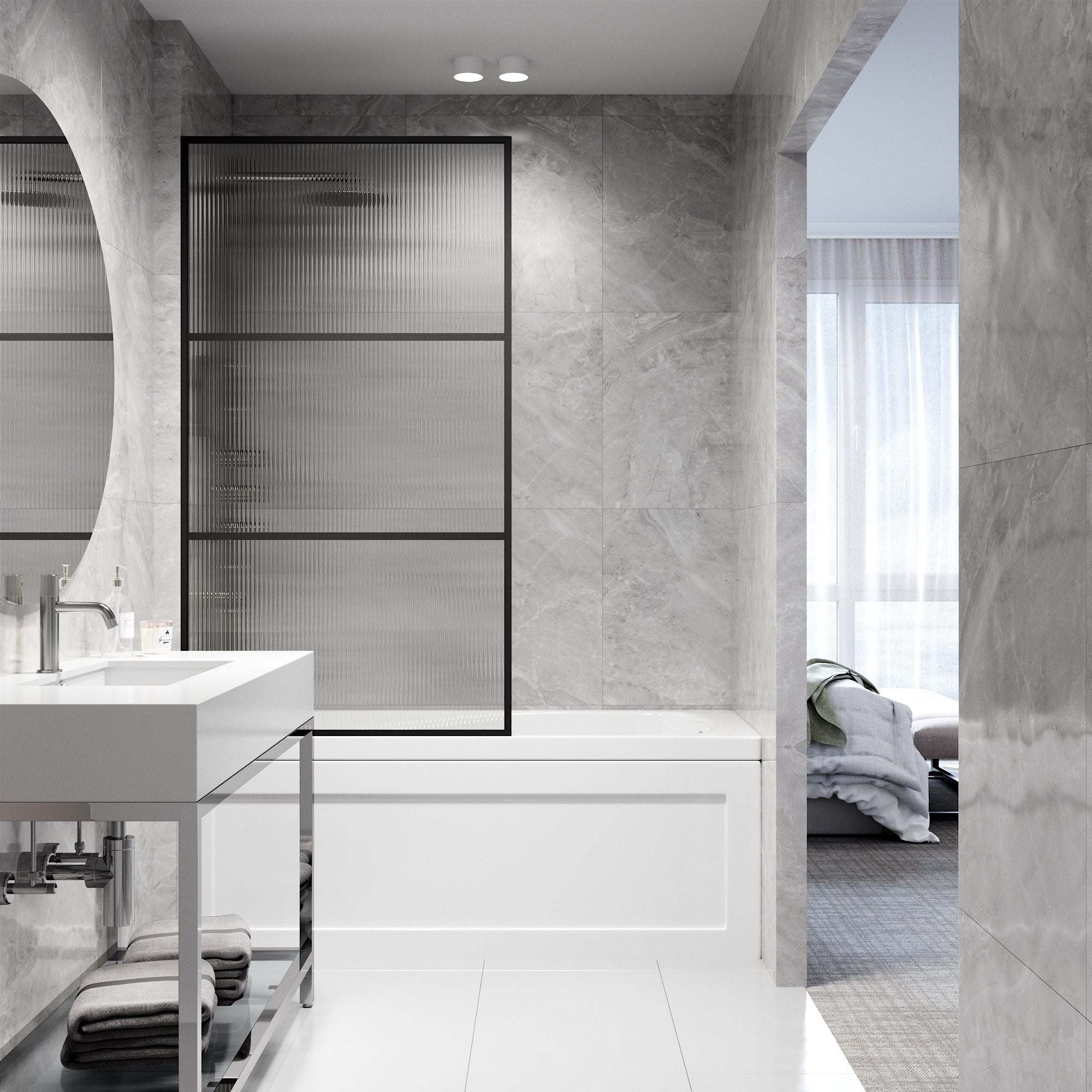 VIGO Meridian 34 x 62 in. Framed Fixed Tub Screen with Clear/Fluted Tempered Glass - Image 18