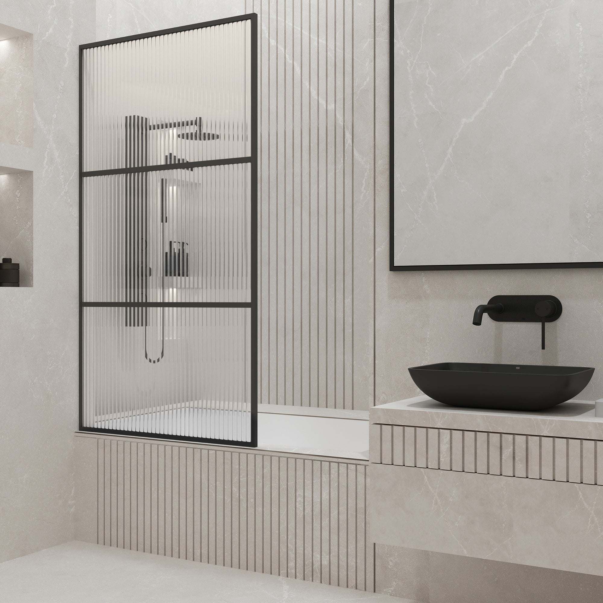 VIGO Meridian 34 x 62 in. Framed Fixed Tub Screen with Clear/Fluted Tempered Glass - Image 22