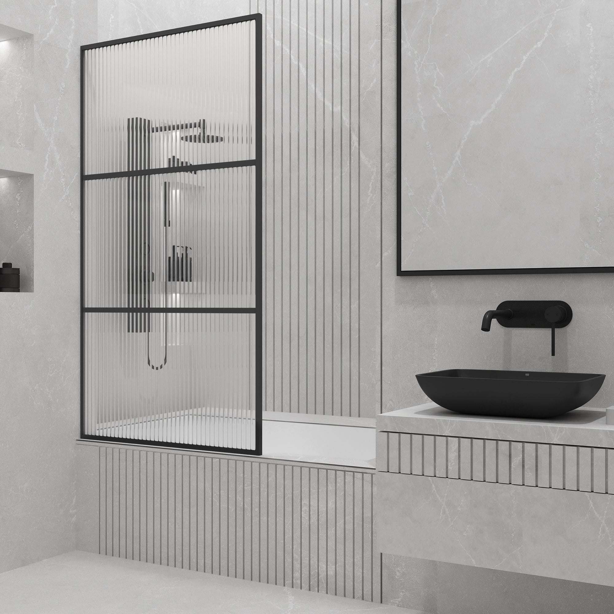 VIGO Meridian 34 x 62 in. Framed Fixed Tub Screen with Clear/Fluted Tempered Glass - Image 23