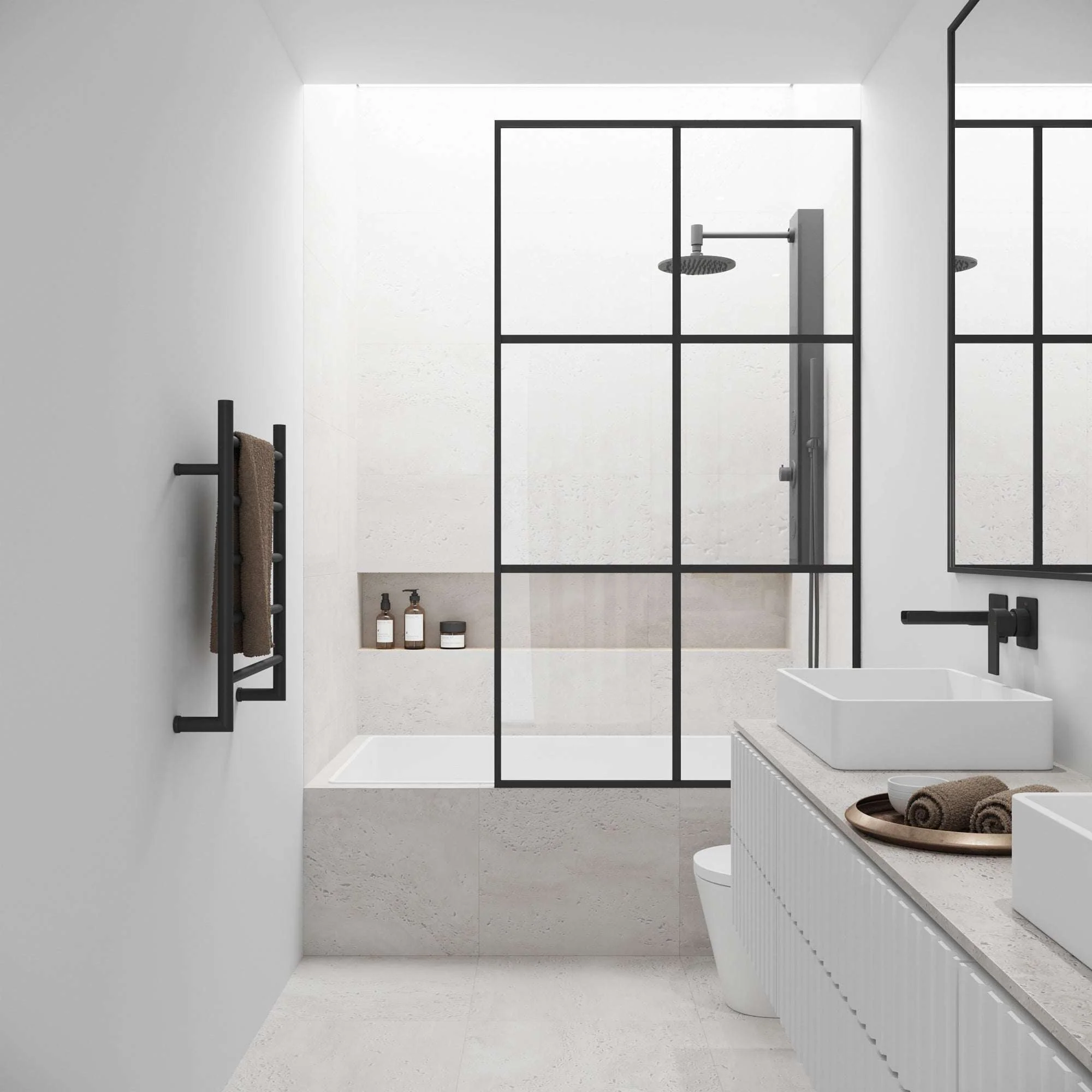 VIGO Meridian Ventana 34 x 62 in. Matte Black Framed Fixed Tub Screen with Clear/Fluted Tempered Glass - Image 11