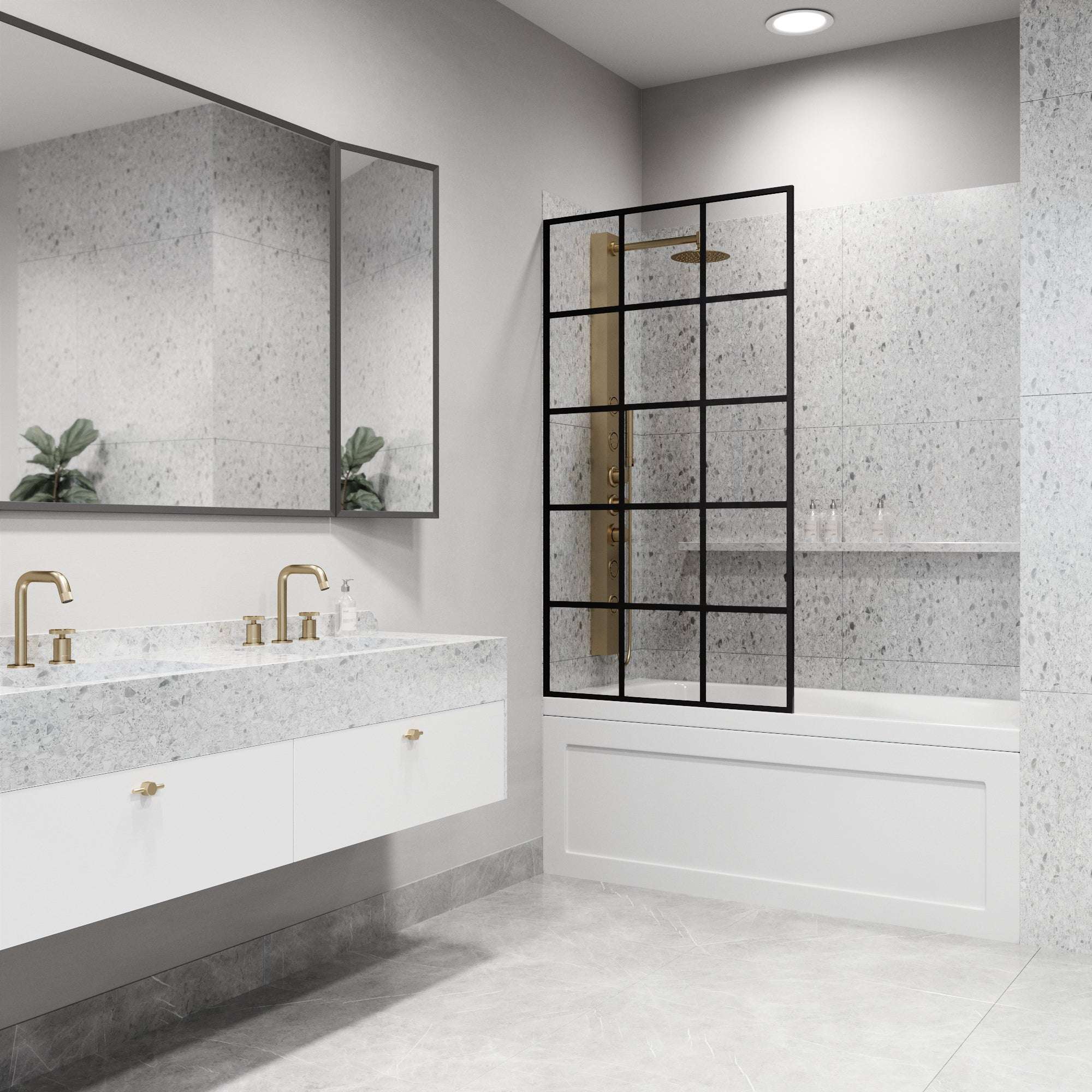 VIGO Meridian 34 x 62 in. Matte Black Framed Fixed Tub Screen with Clear/Fluted Tempered Glass - Image 20