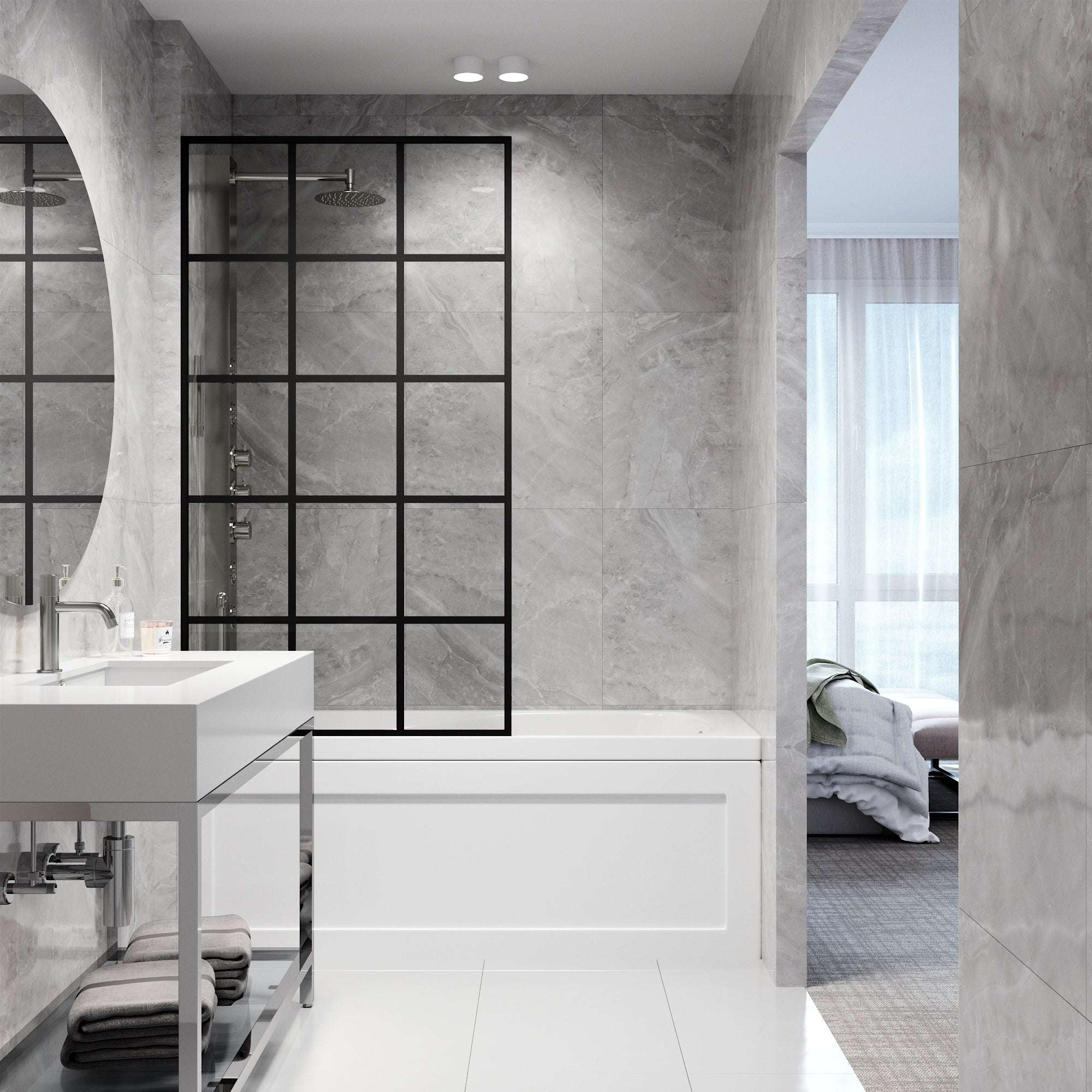 VIGO Meridian 34 x 62 in. Matte Black Framed Fixed Tub Screen with Clear/Fluted Tempered Glass - Image 21