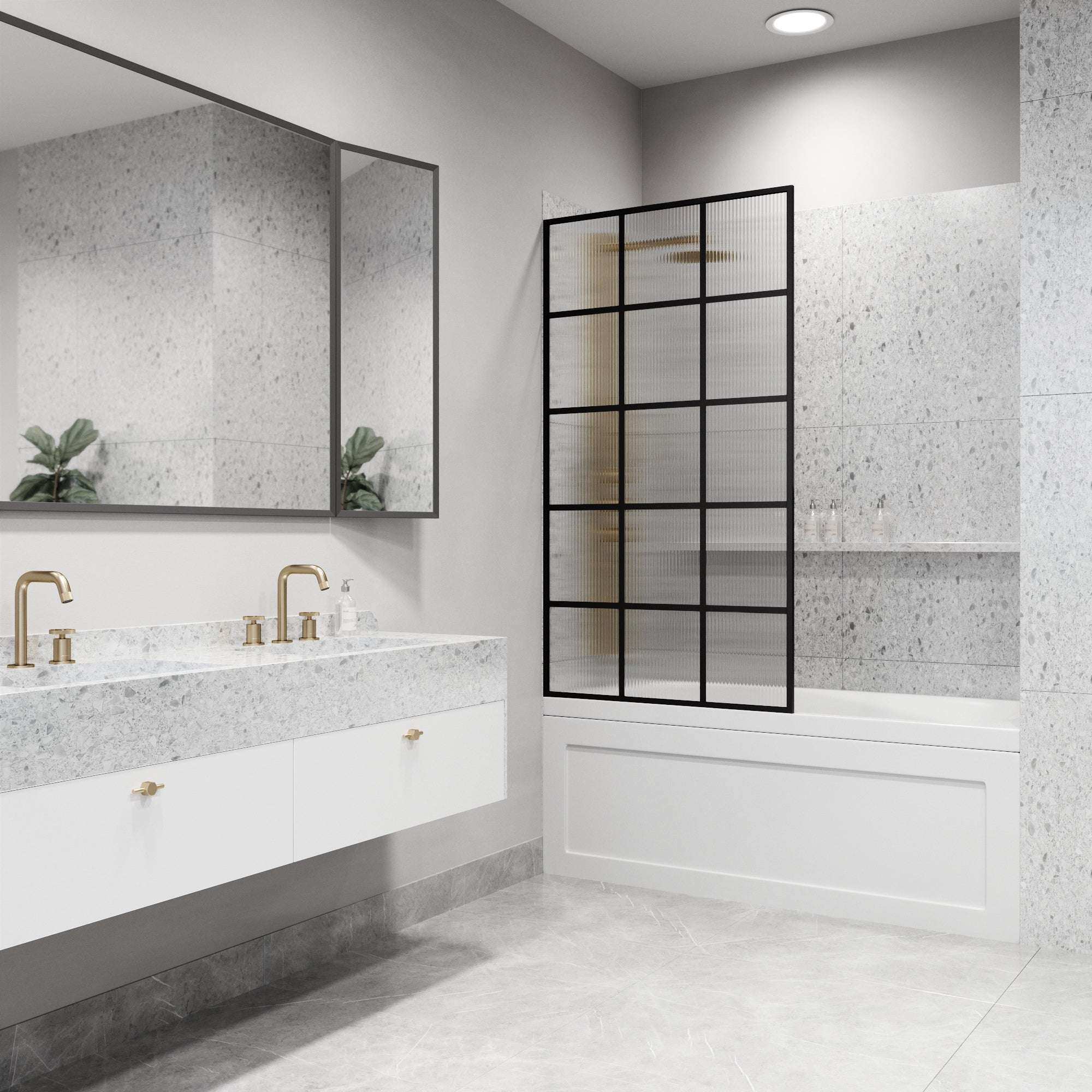 VIGO Meridian 34 x 62 in. Matte Black Framed Fixed Tub Screen with Clear/Fluted Tempered Glass - Image 8