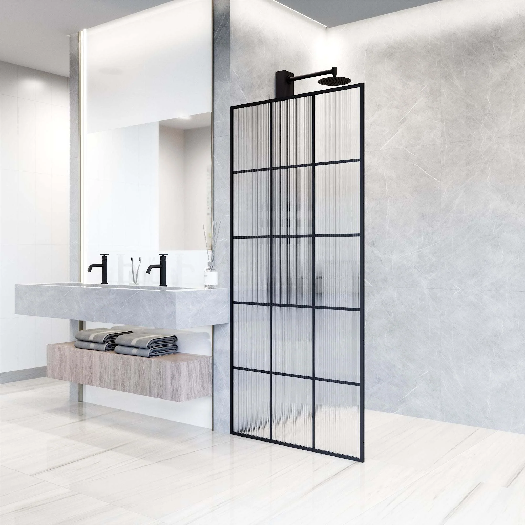 Meridian Mosaic Framed Fixed Shower Screen - Image 11