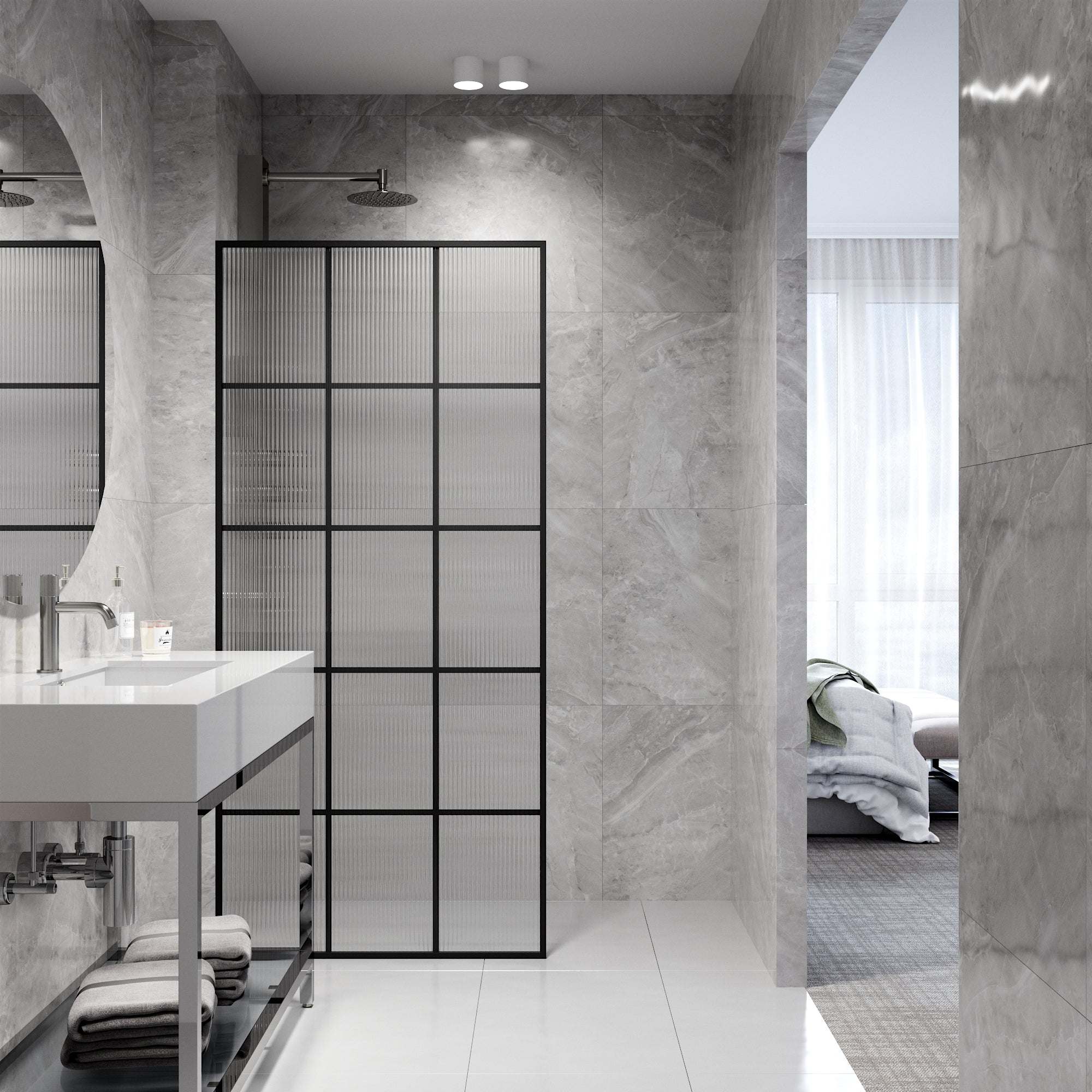 Meridian Mosaic Framed Fixed Shower Screen - Image 15