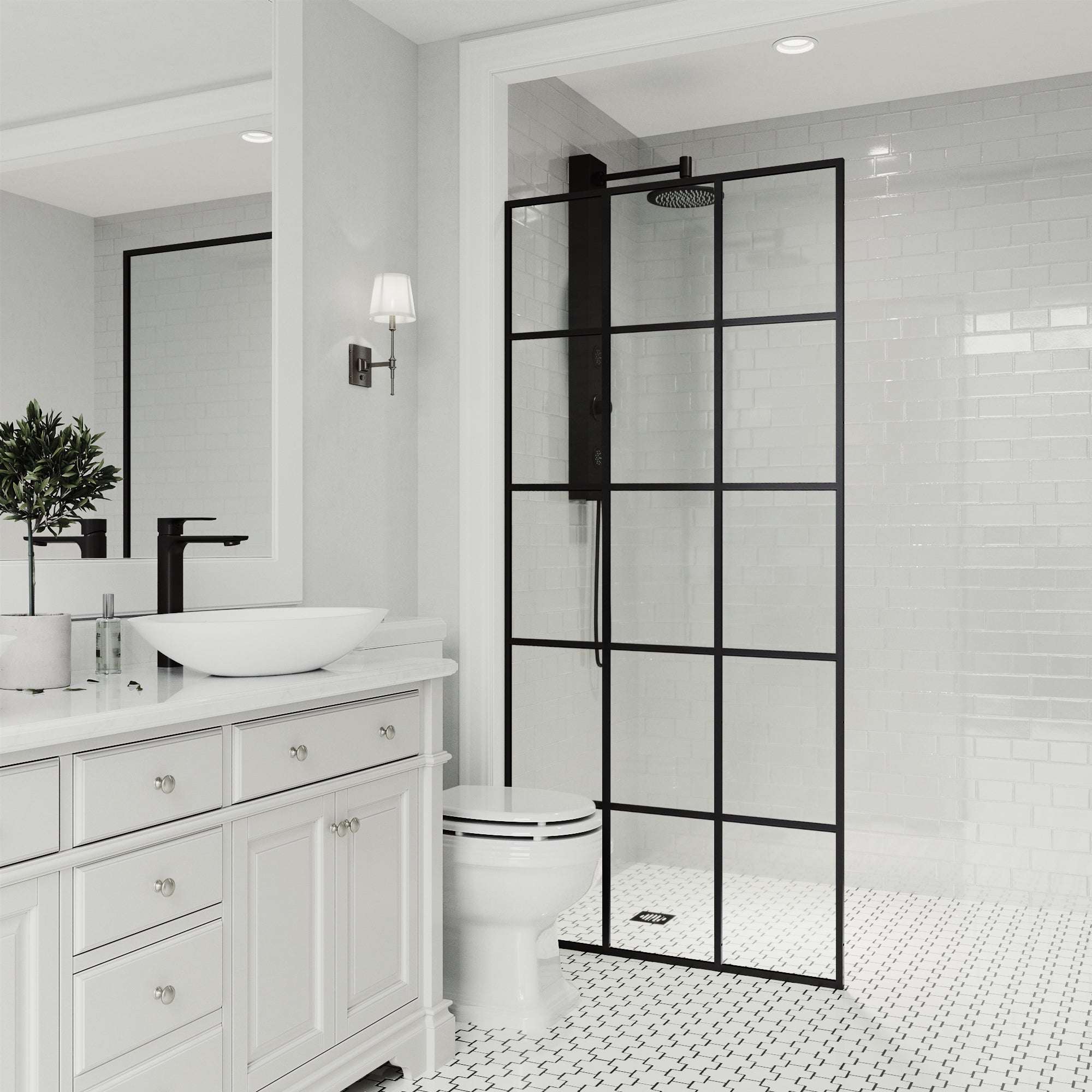 Meridian Mosaic Framed Fixed Shower Screen - Image 5