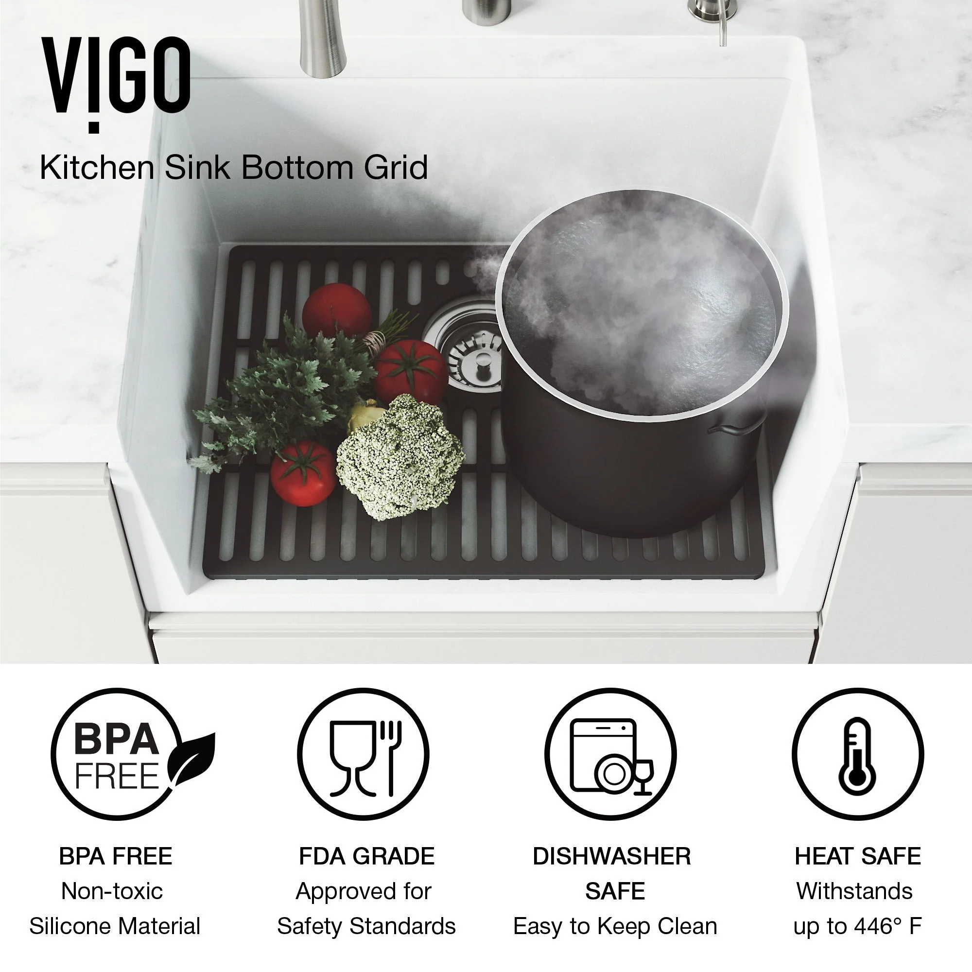 VIGO Edison 19 in. Silicone Kitchen Sink Bottom Grid - Image 11