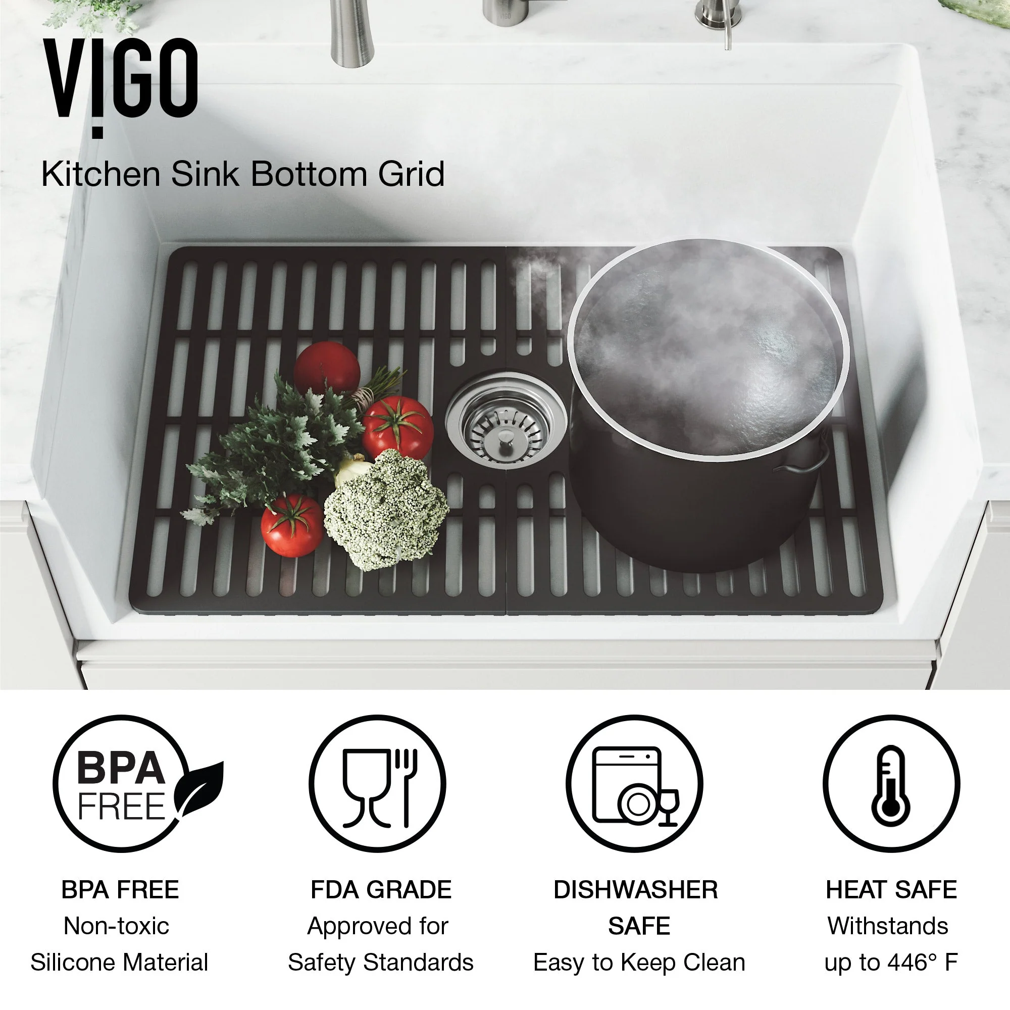 VIGO Edison 27 in. Silicone Kitchen Sink Bottom Grid - Image 11